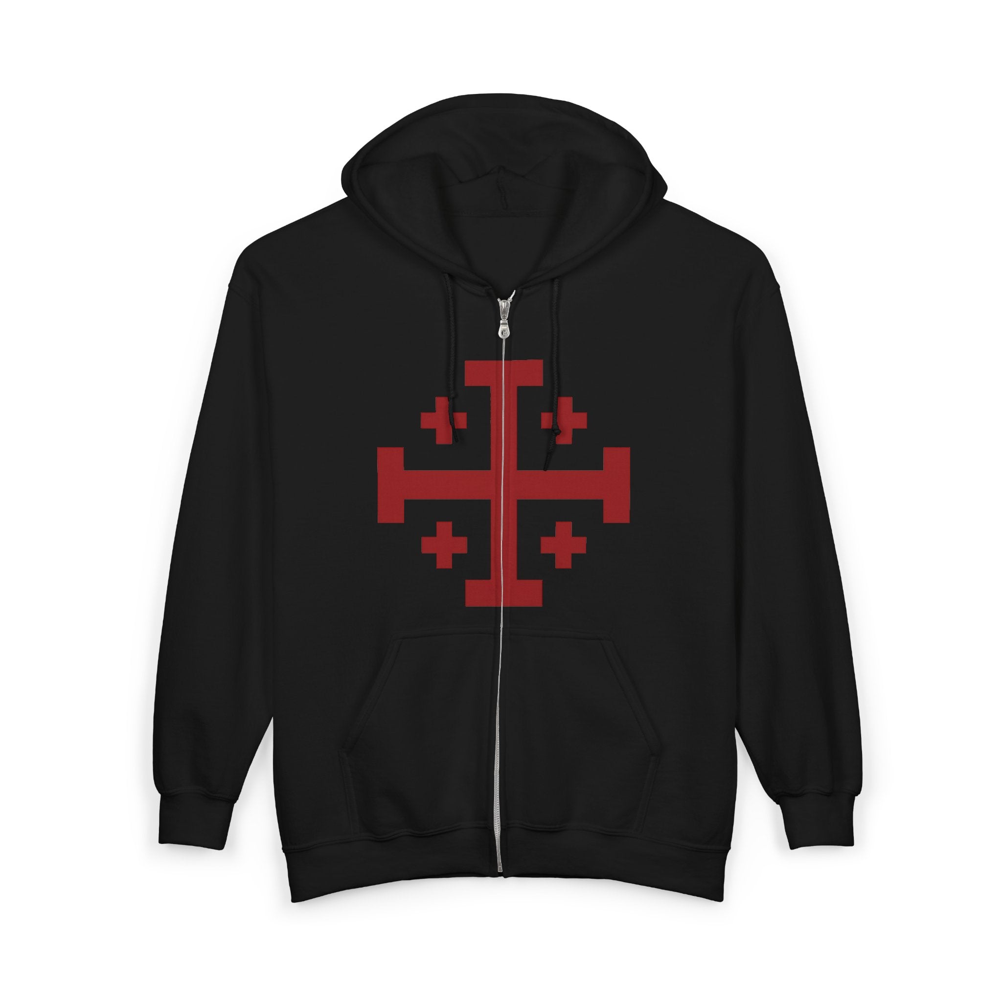 Cross of Jerusalem Red Design Zip-Up Hoodie Sweatshirt
