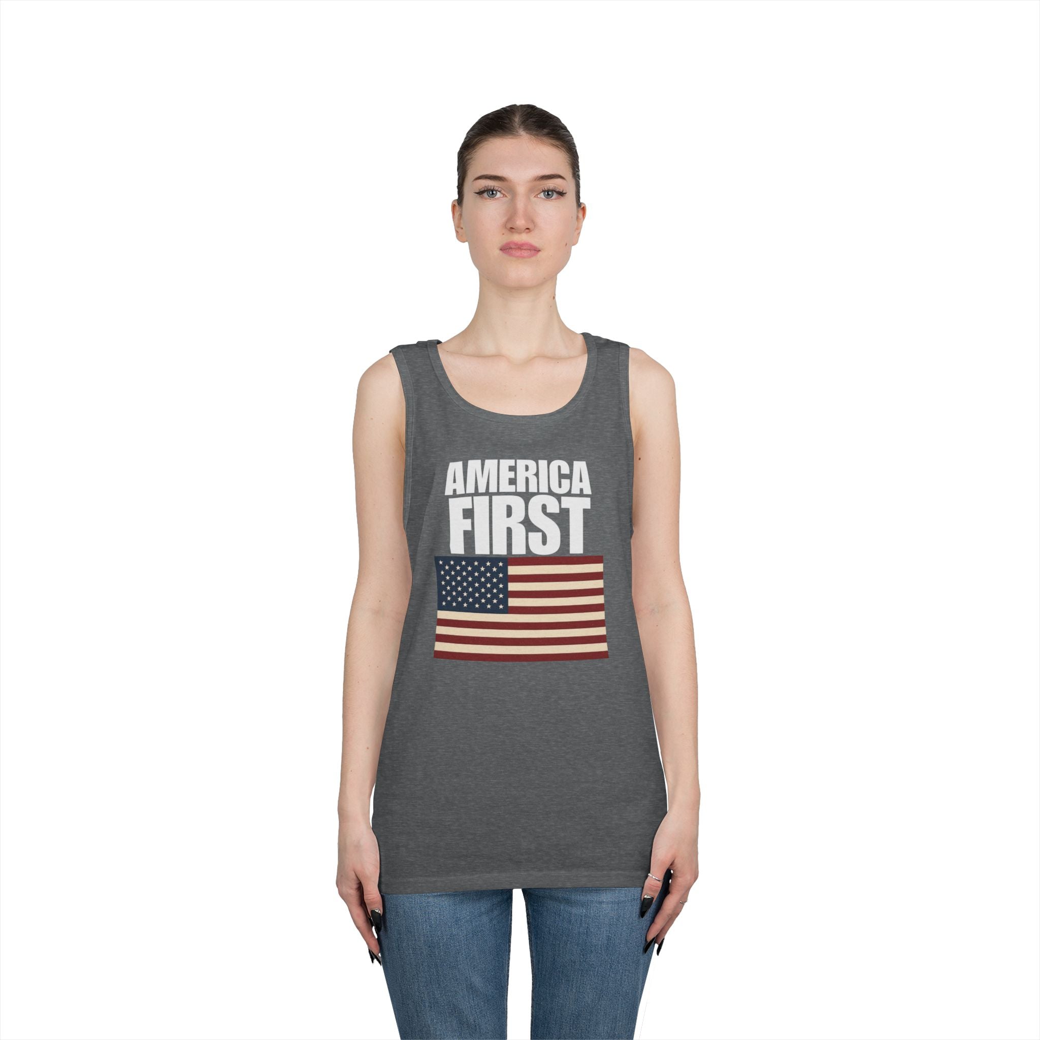 America First American Flag Heavy Cotton Tank Top