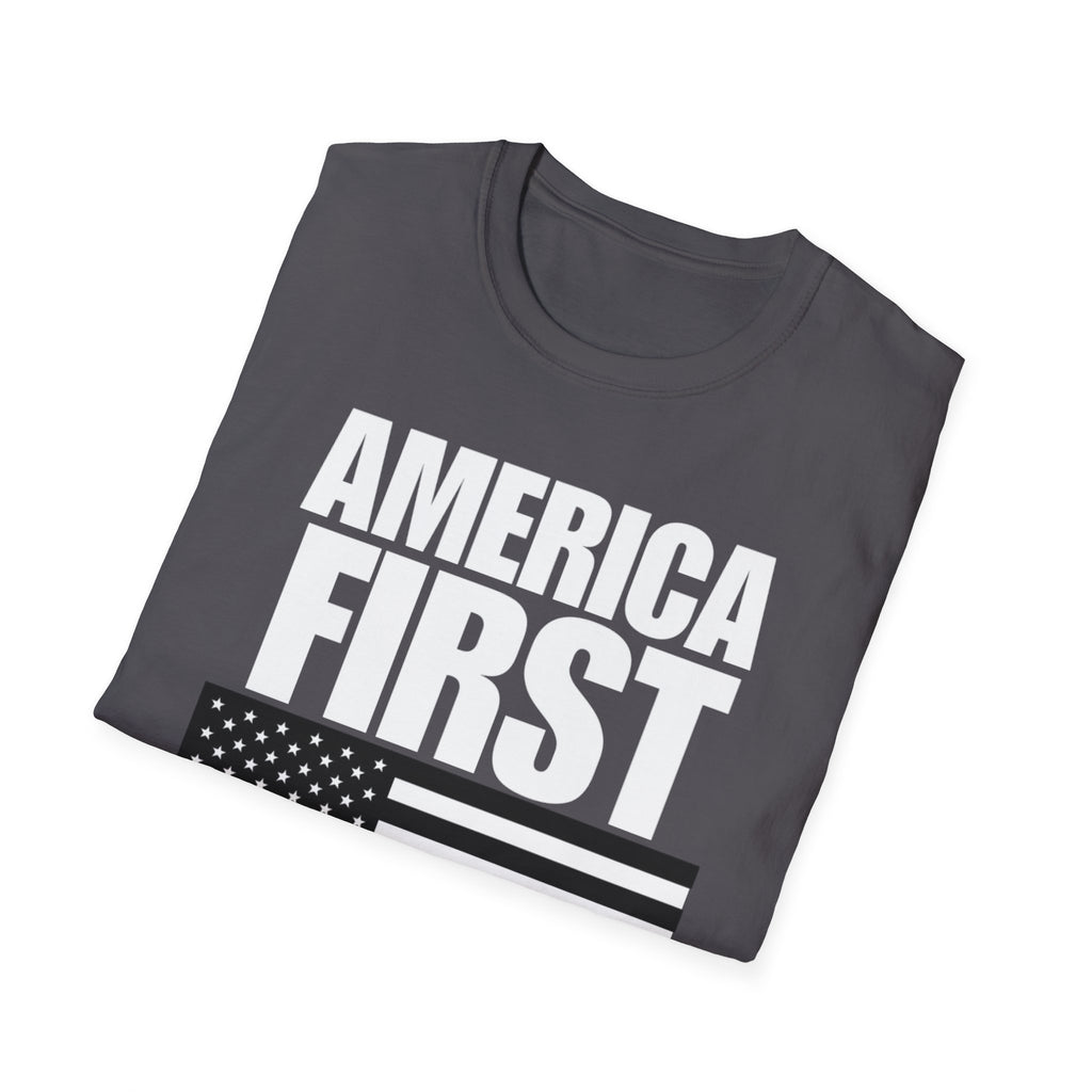 America First Black and White American Flag Softstyle Cotton Shirt T-Shirt