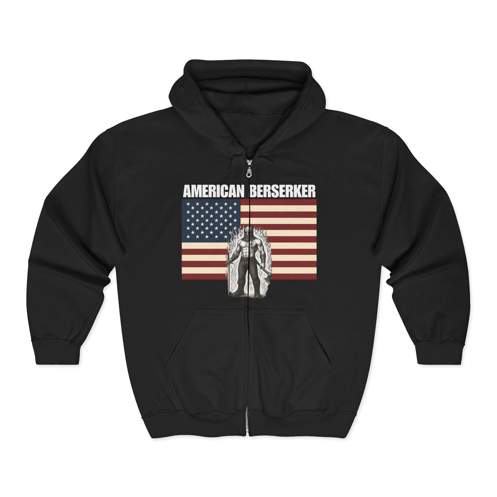Bold American Berserker Graphic With Aura Full Zip Up Hoodie Sweatshirt