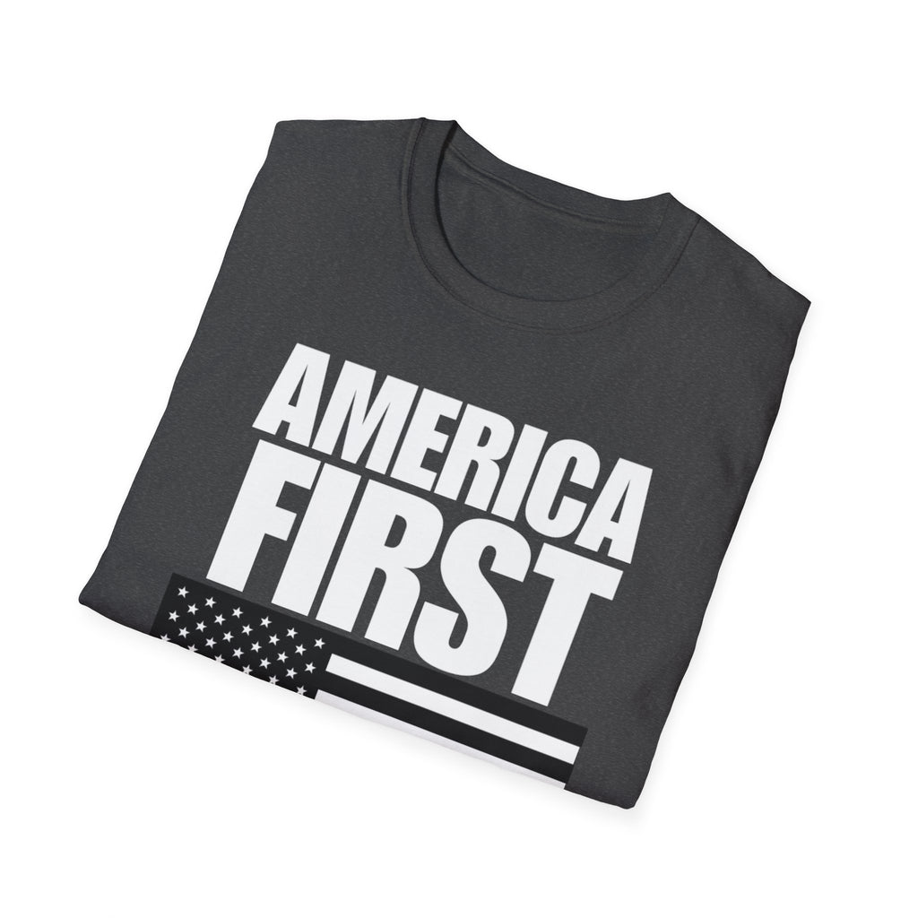 America First Black and White American Flag Softstyle Cotton Shirt T-Shirt