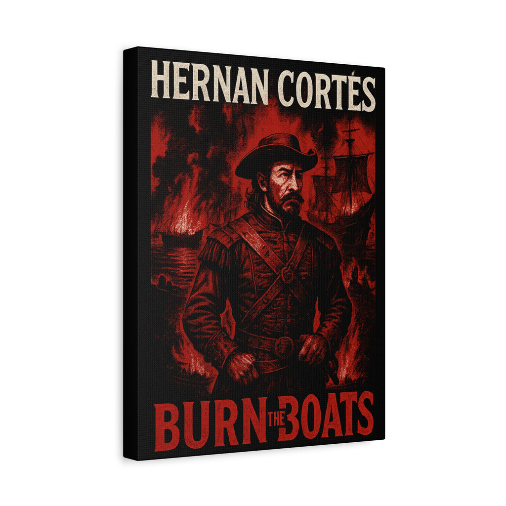 Hernan Cortes Canvas Artwork, 'Burn the Boats' Motivational Wall Decor