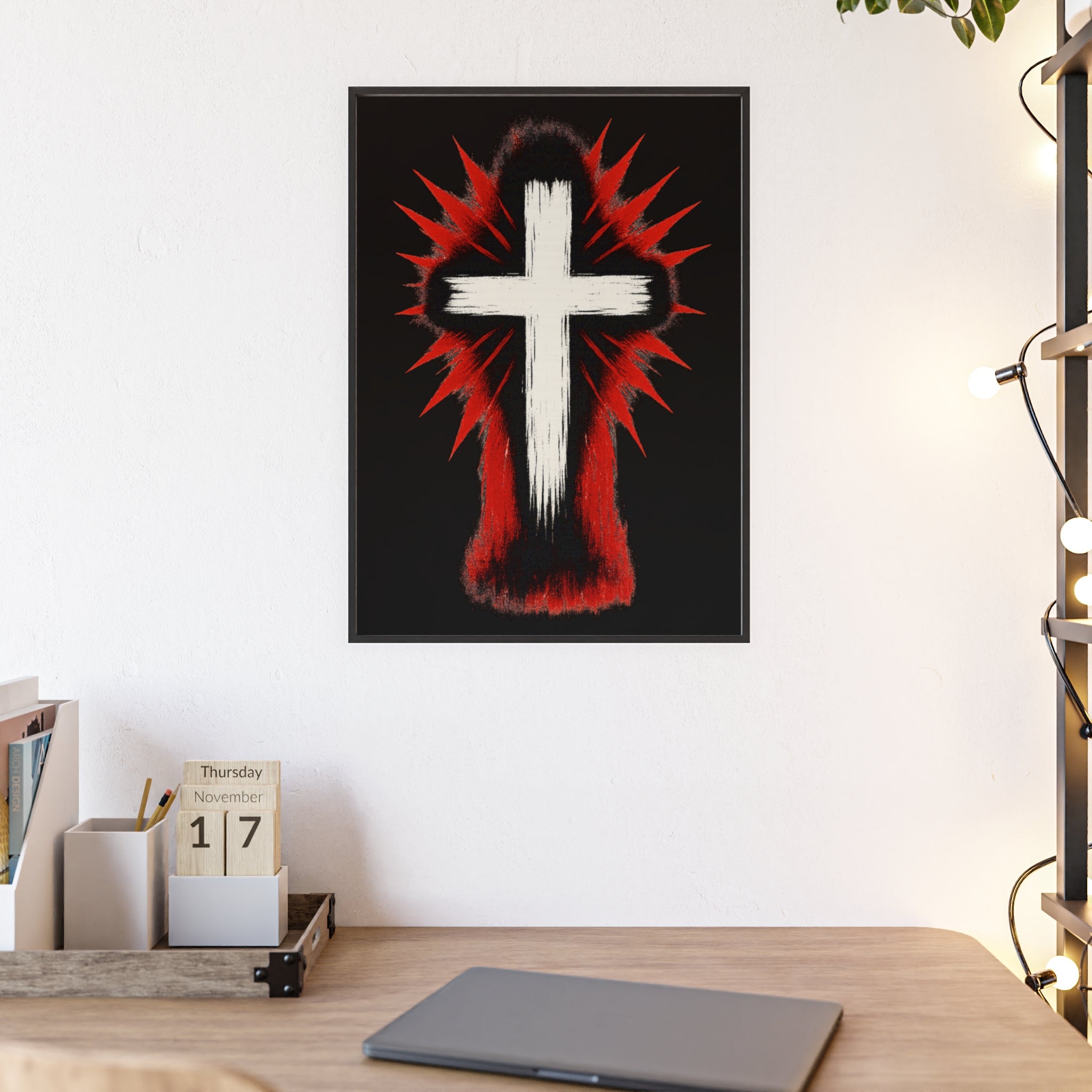 Crucifix Religious Art Poster with Wooden Frame