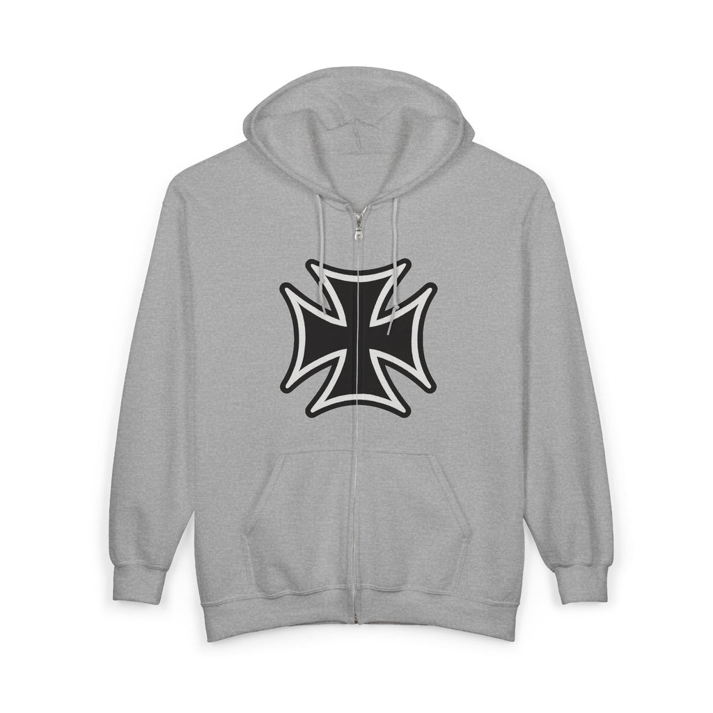 Teutonic Cross Black and White Full Zip Up Hoodie