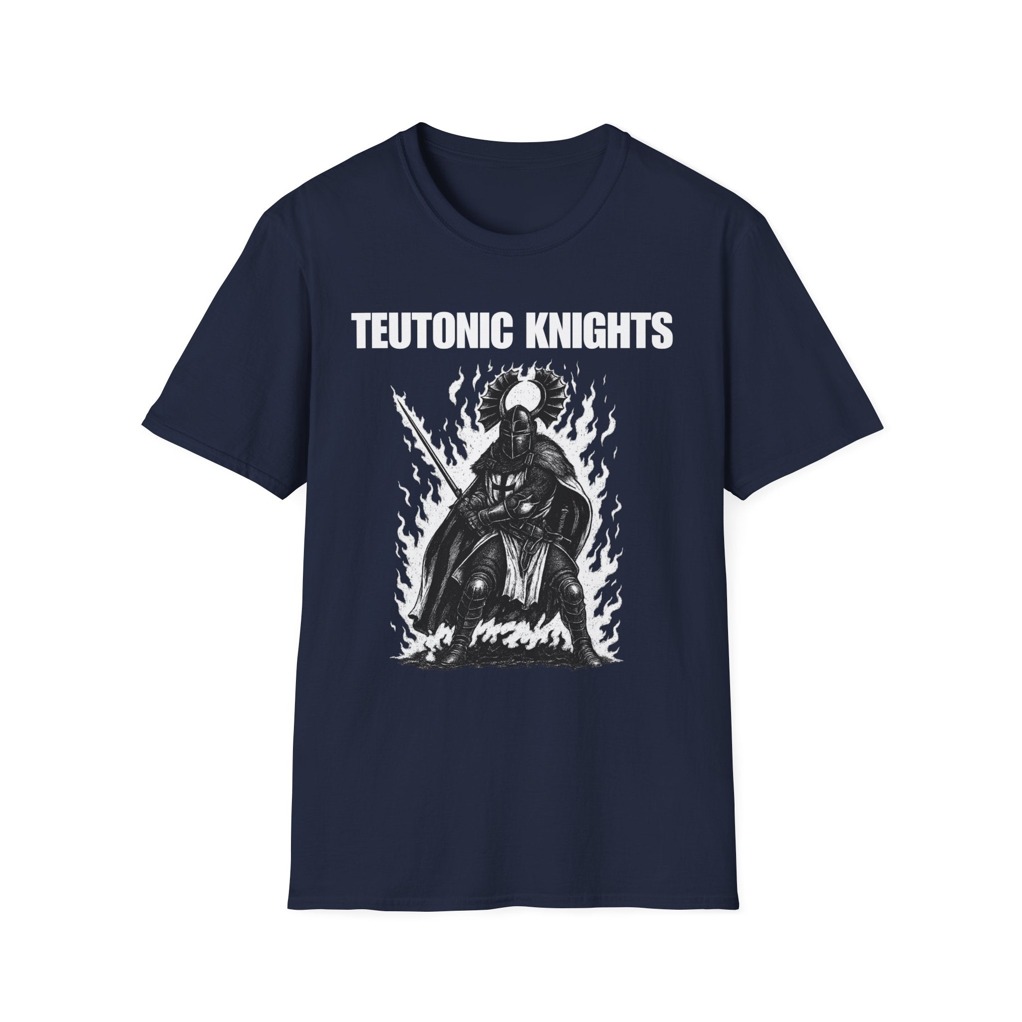 Teutonic Knights Front and Back White Teutonic Cross Graphic Softstyle Cotton Shirt T-Shirt