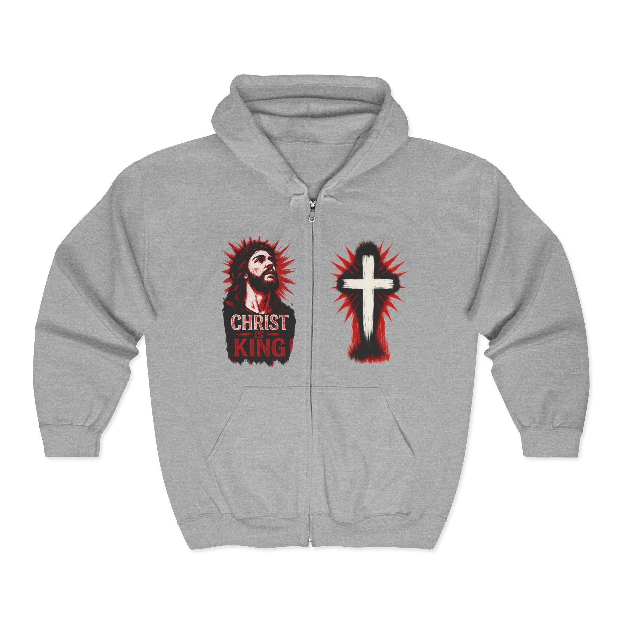 Christ is King Full Zip Hoodie, Crucifix Sweatshirt