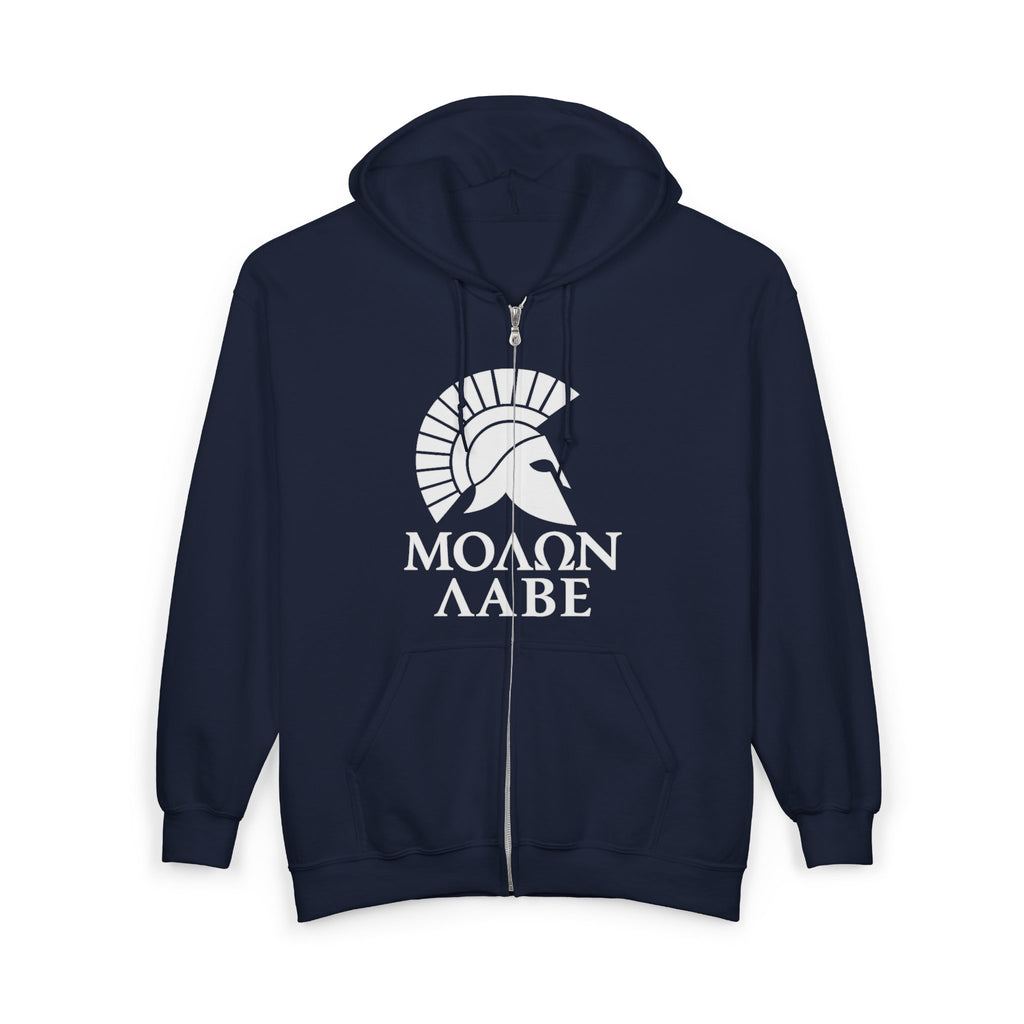 Molon Labe "Come and Take It!" in Greek Large White Text Design Zip Up Hoodie Sweatshirt