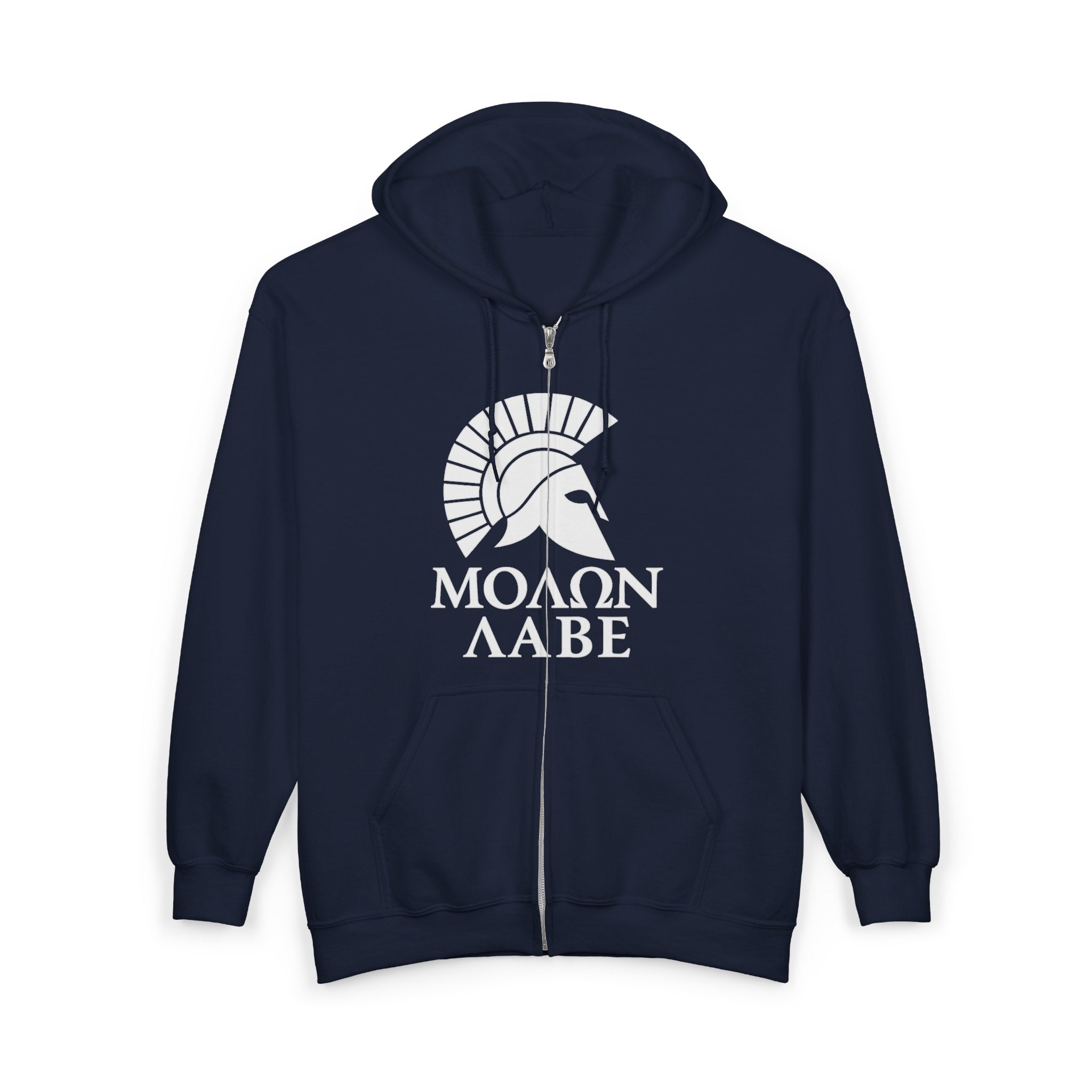 Molon Labe "Come and Take It!" in Greek Large White Text Design Zip Up Hoodie Sweatshirt