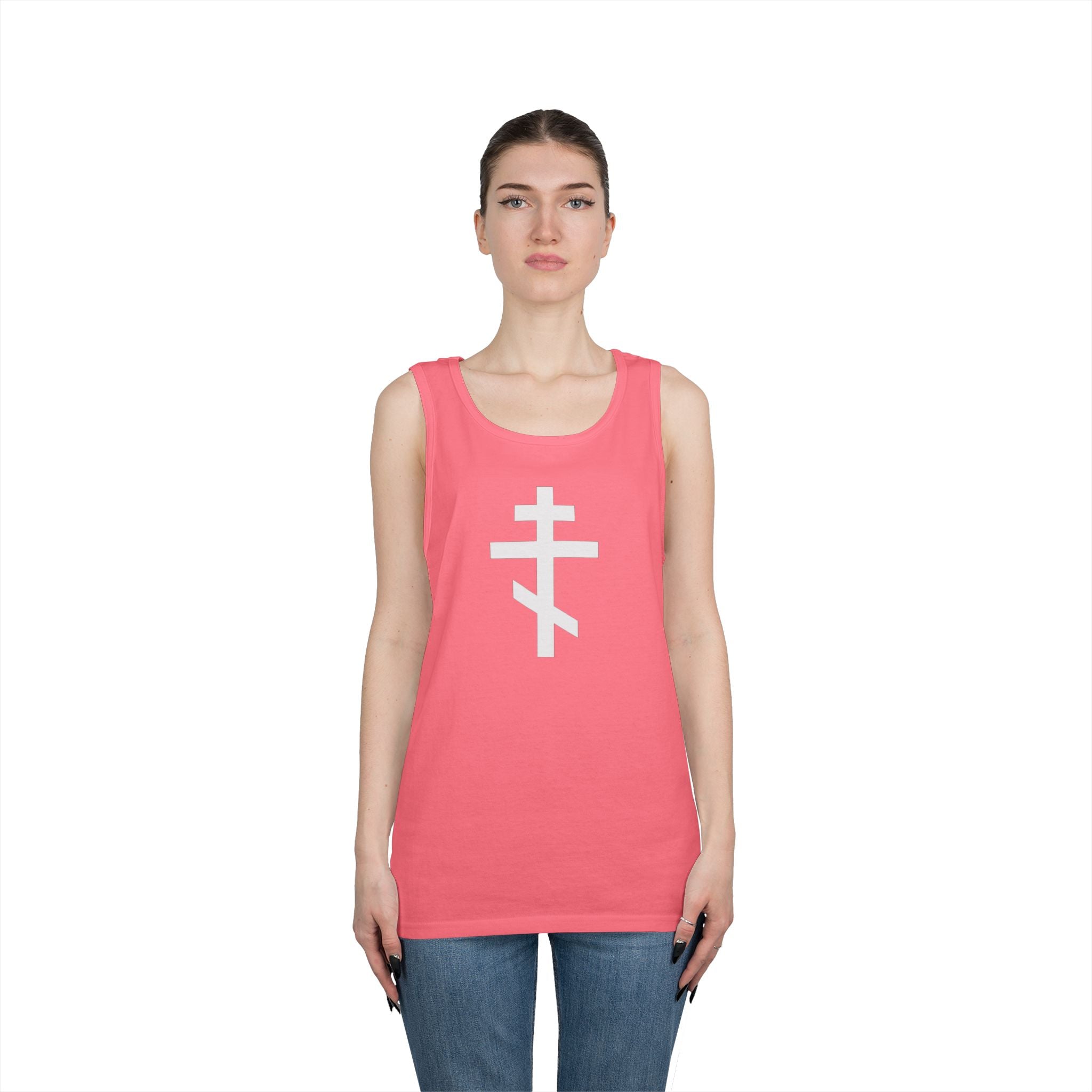 Crucifix White Unisex Heavy Cotton Tank Top with Cross Design