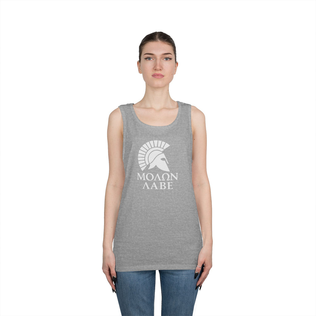 Molon Labe "Come and Take It!" in Greek Large Text White Design Heavy Cotton Tank Top