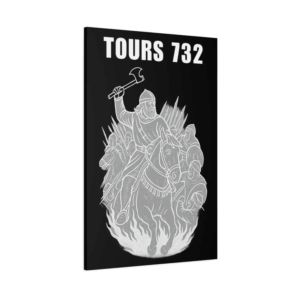 Battle of Tours 732 AD Charles "The Hammer" Martel and Franks Black and White Scene Matte Canvas Wall Art, Home Décor