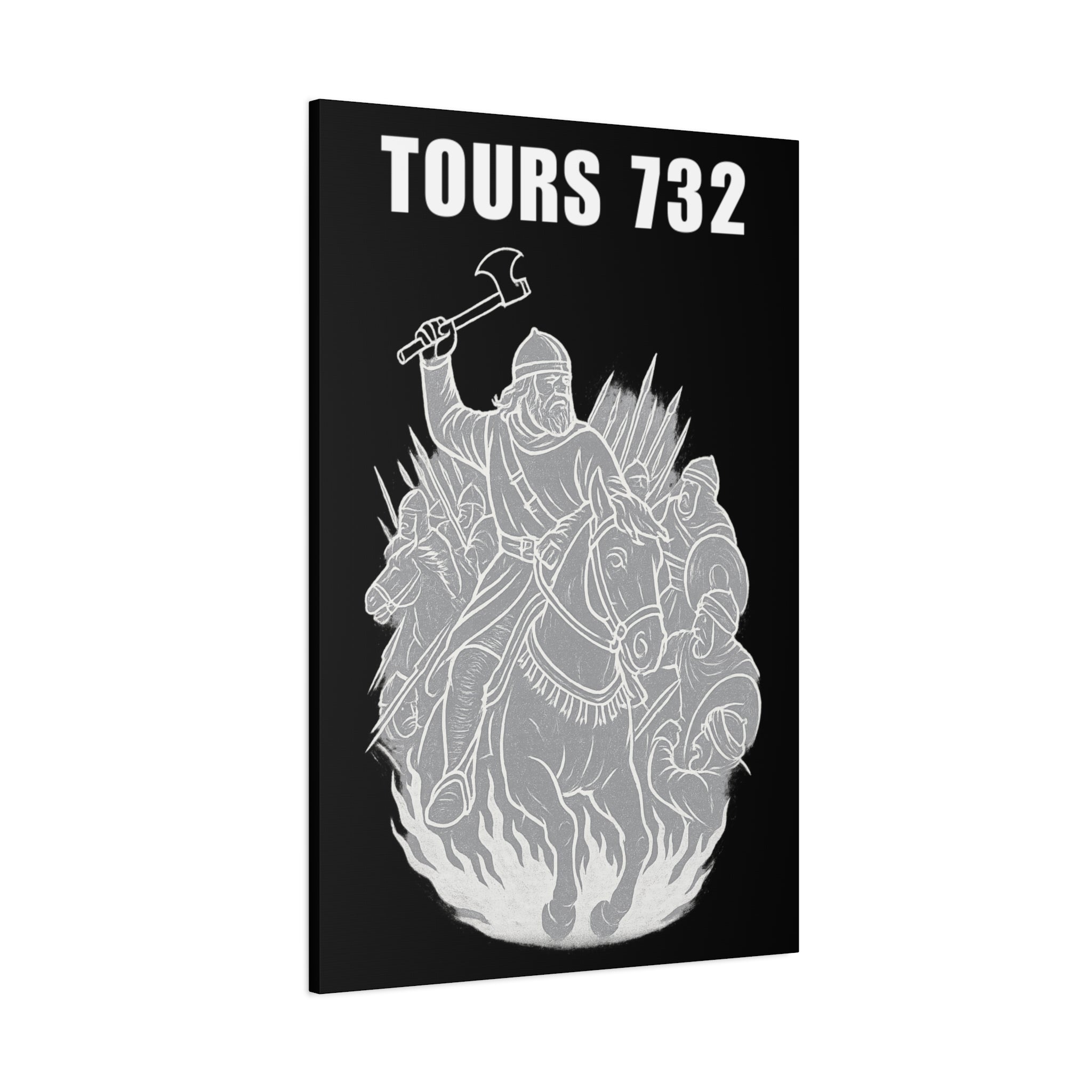 Battle of Tours 732 AD Charles "The Hammer" Martel and Franks Black and White Scene Matte Canvas Wall Art, Home Décor