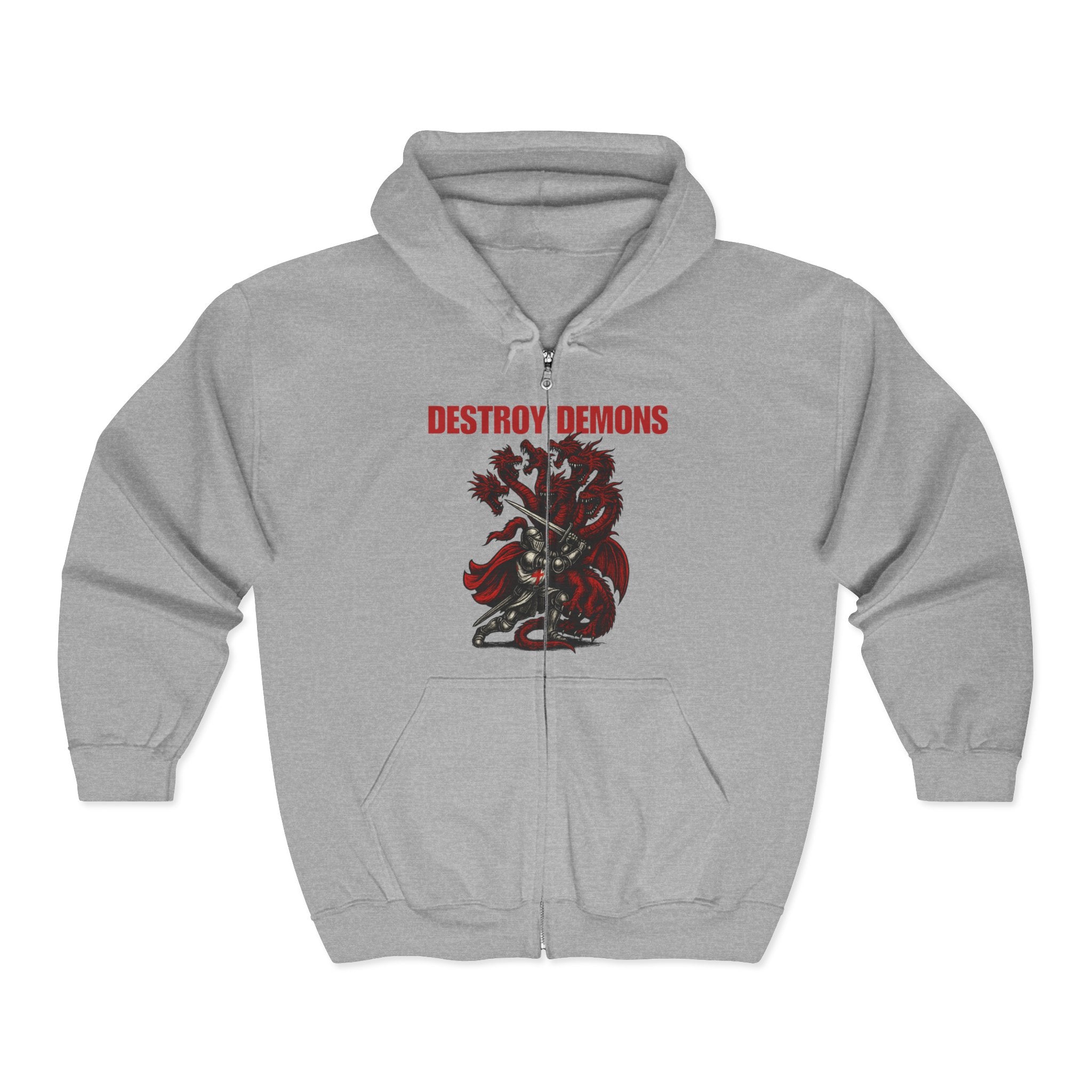 Destroy Demons Crusader Knight vs Dragon Zip Up Hoodie