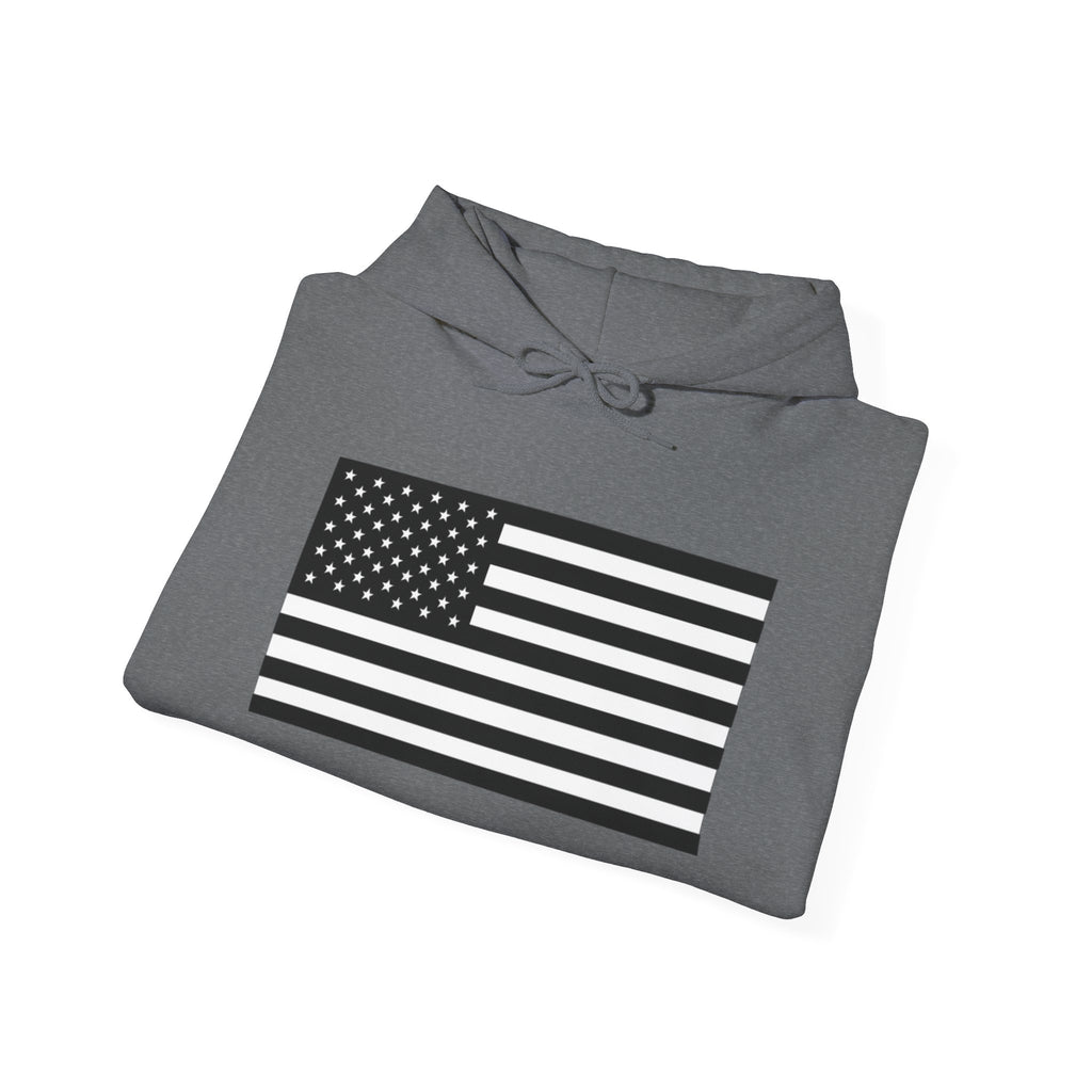 Black and White American Flag Graphic Pull Over Hoodie Sweatshirt