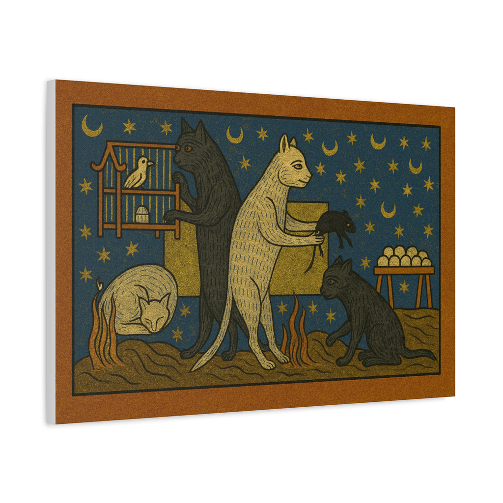 Whimsical Medieval Cats Art Print, Home Decor, Wall Art, Gift for Cat Lovers, Unique Canvas Decor