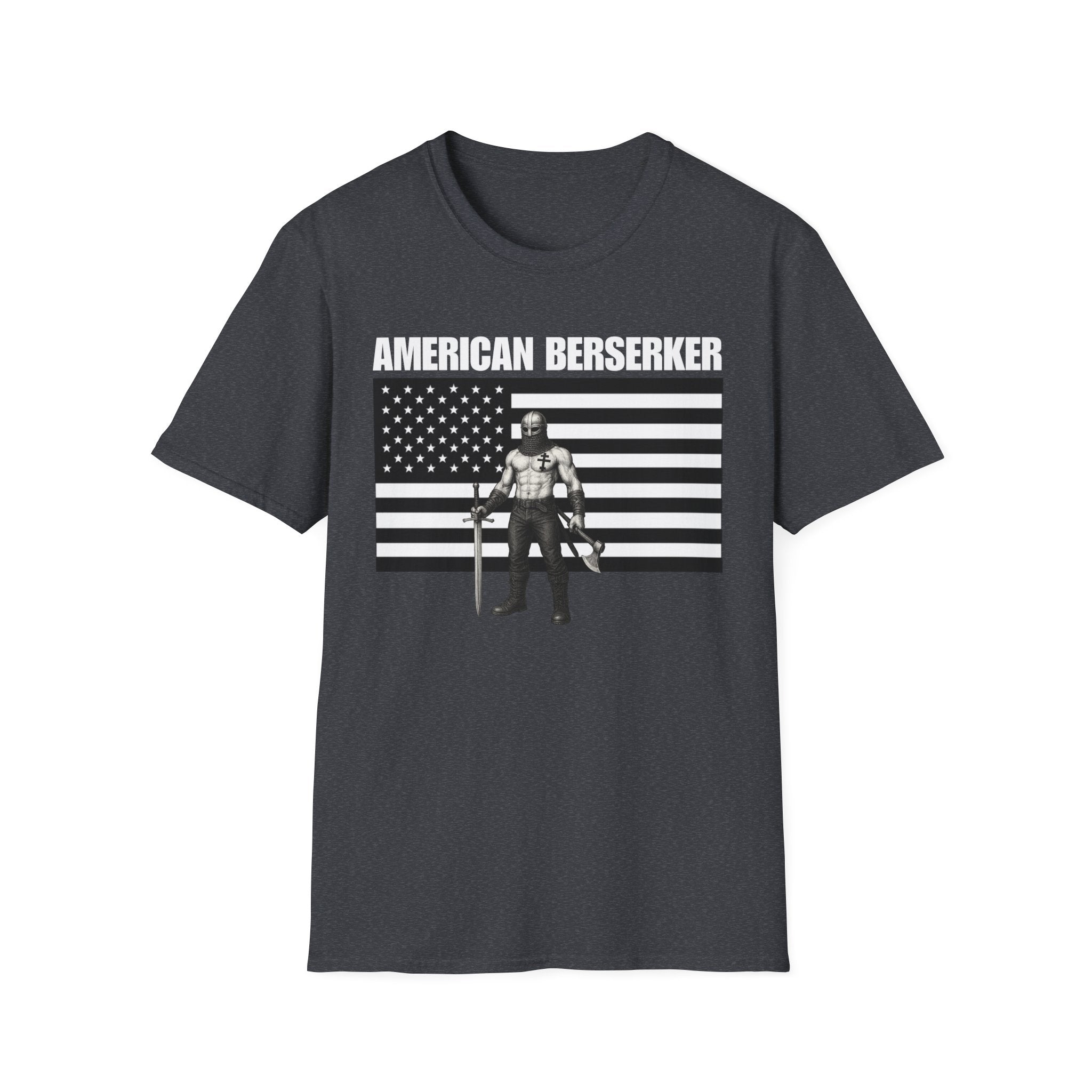 Bold American Berserker Black and White Softstyle T-Shirt
