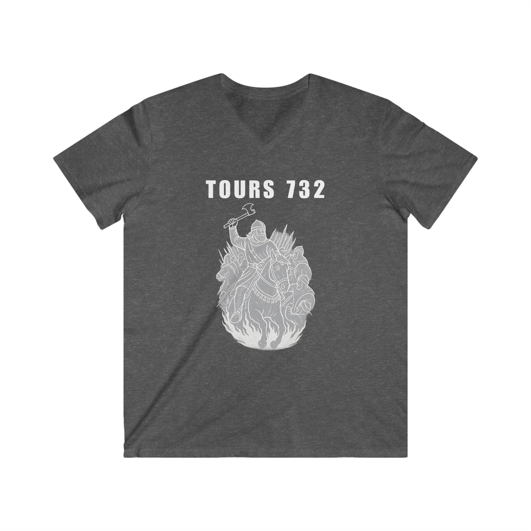 V-Neck Tee with Tours 732 Charles "The Hammer" Martel Graphic