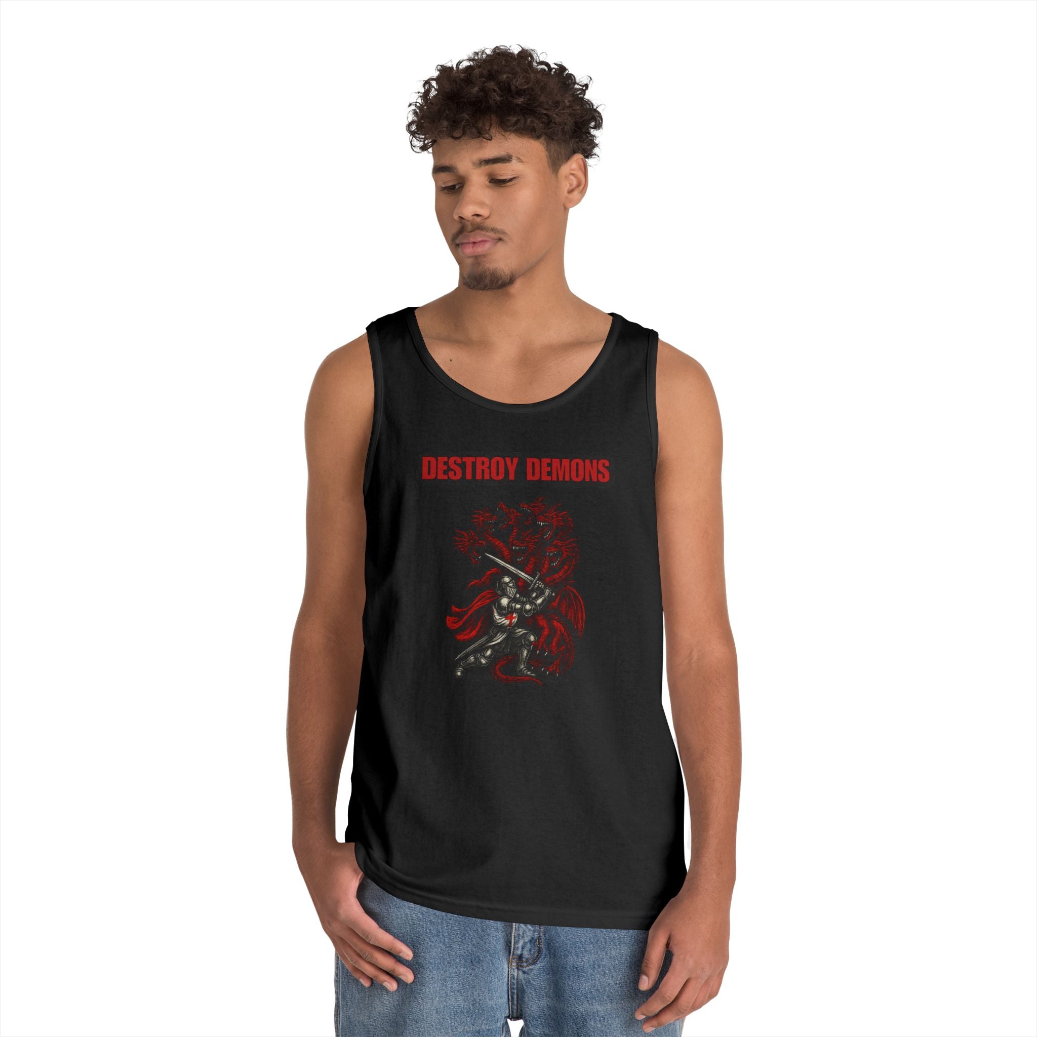 Destroy Demons Crusader Knight vs Dragon Heavy Cotton Tank Top
