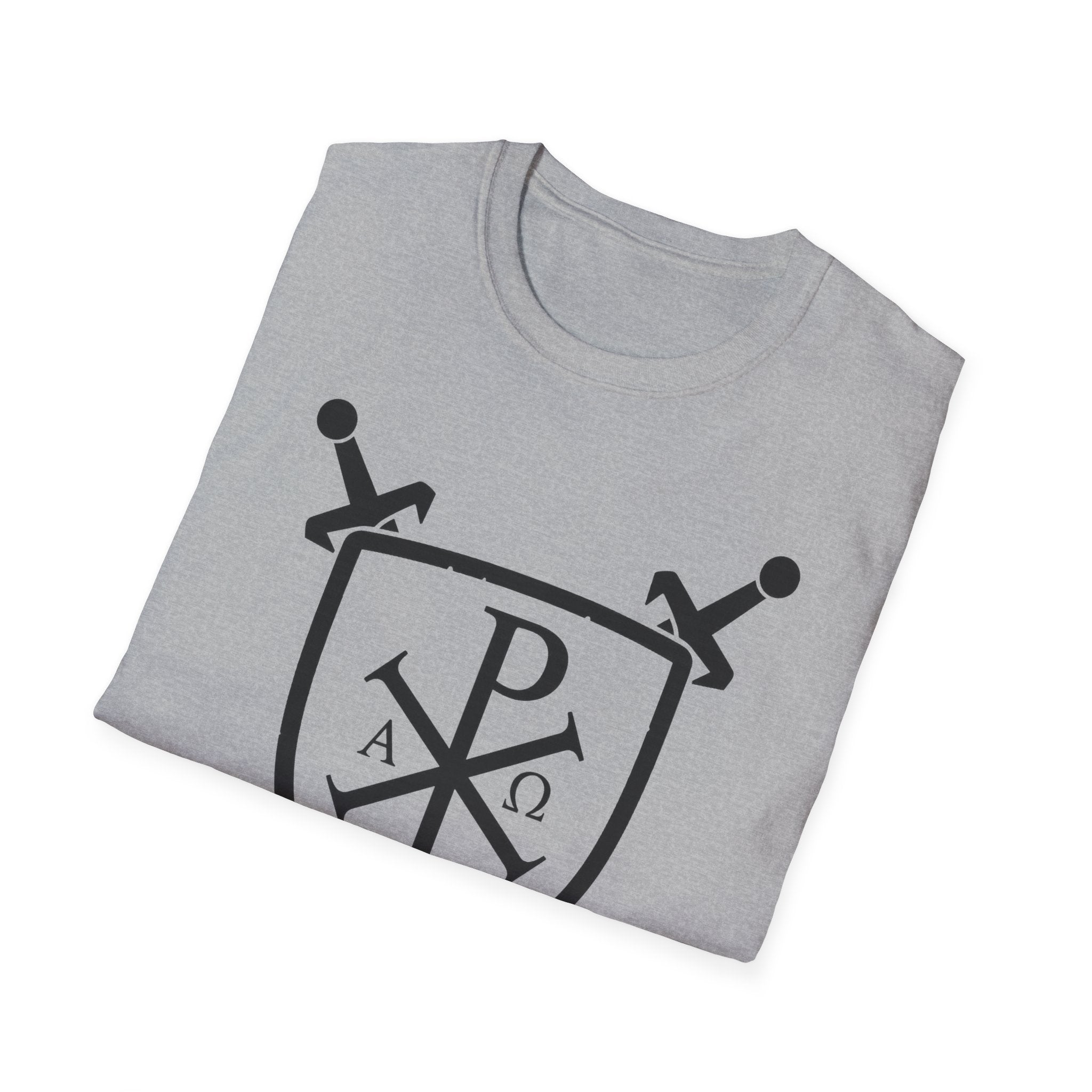 Sword and Shield Pi Chi Rho Black Graphic Softstyle Cotton Shirt T-Shirt