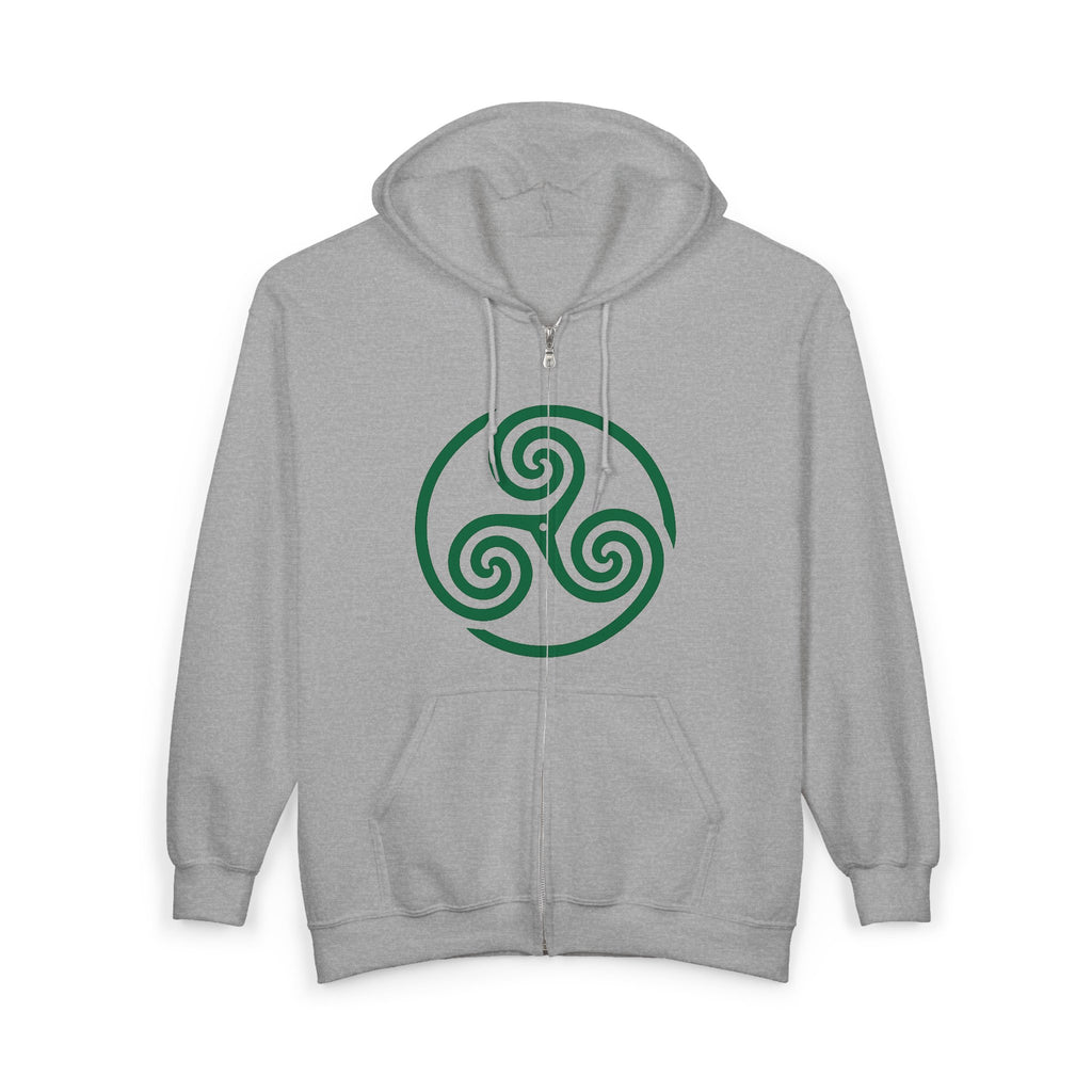 Celtic Spiral Triskele Trinity Symbol Green Design Full Zip Up Hoodie Sweatshirt