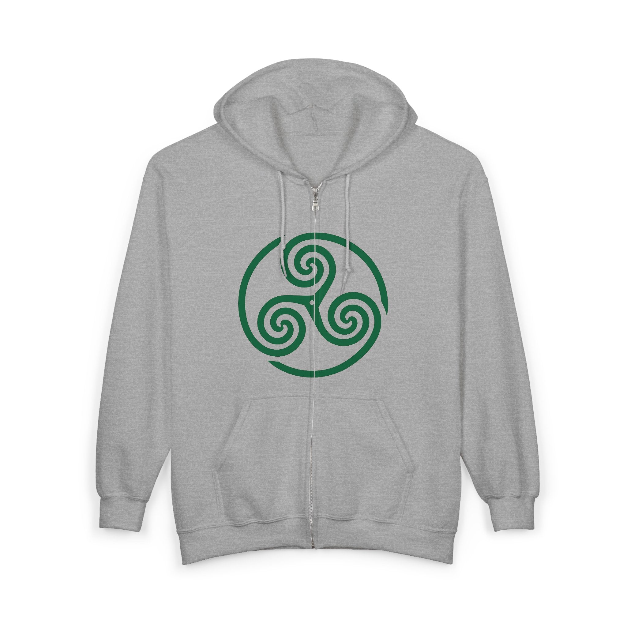 Celtic Spiral Triskele Trinity Symbol Green Design Full Zip Up Hoodie Sweatshirt