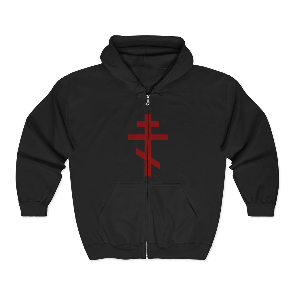 Crucifix Red Design Full Zip Up Hoodie Sweatshirt