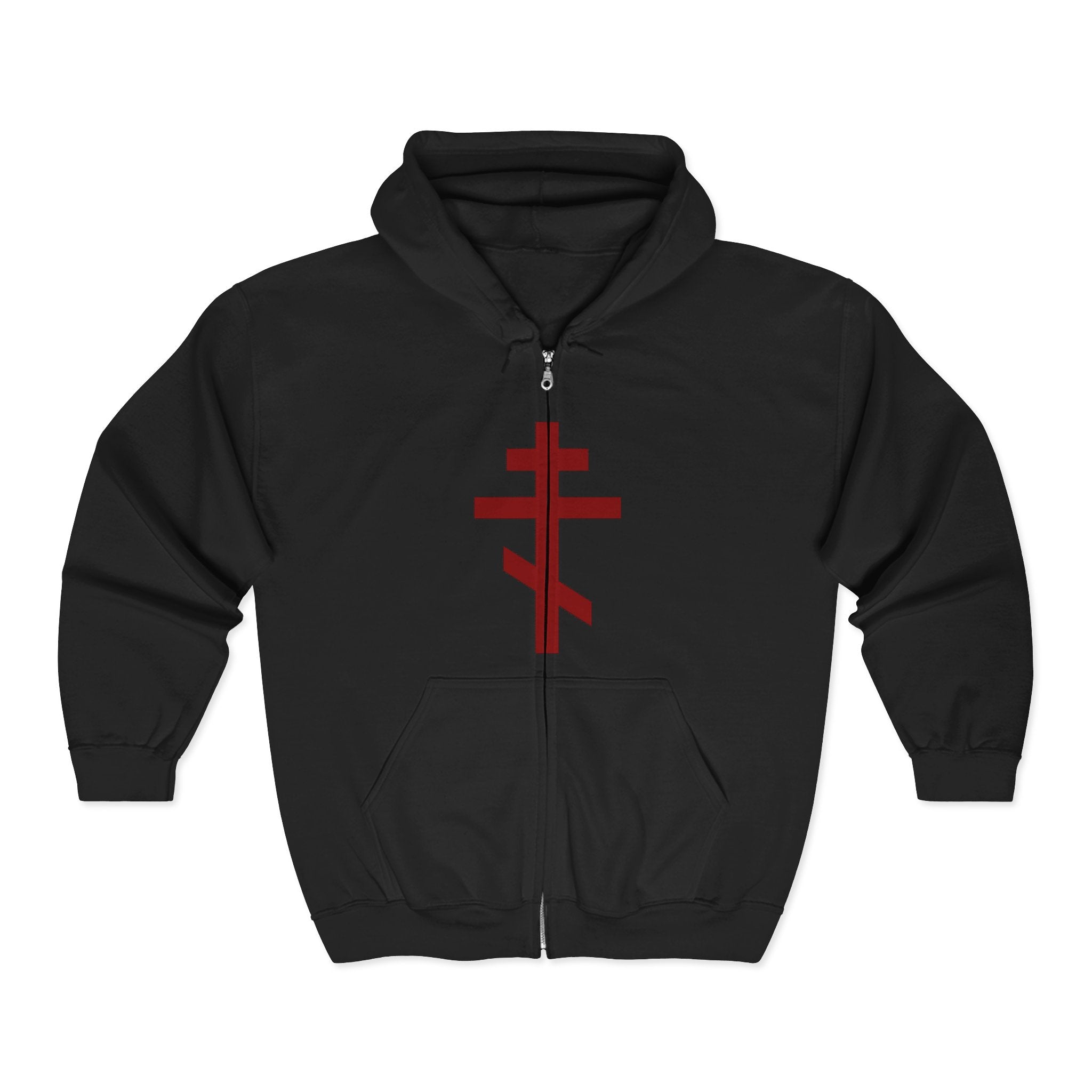 Crucifix Red Design Full Zip Up Hoodie Sweatshirt