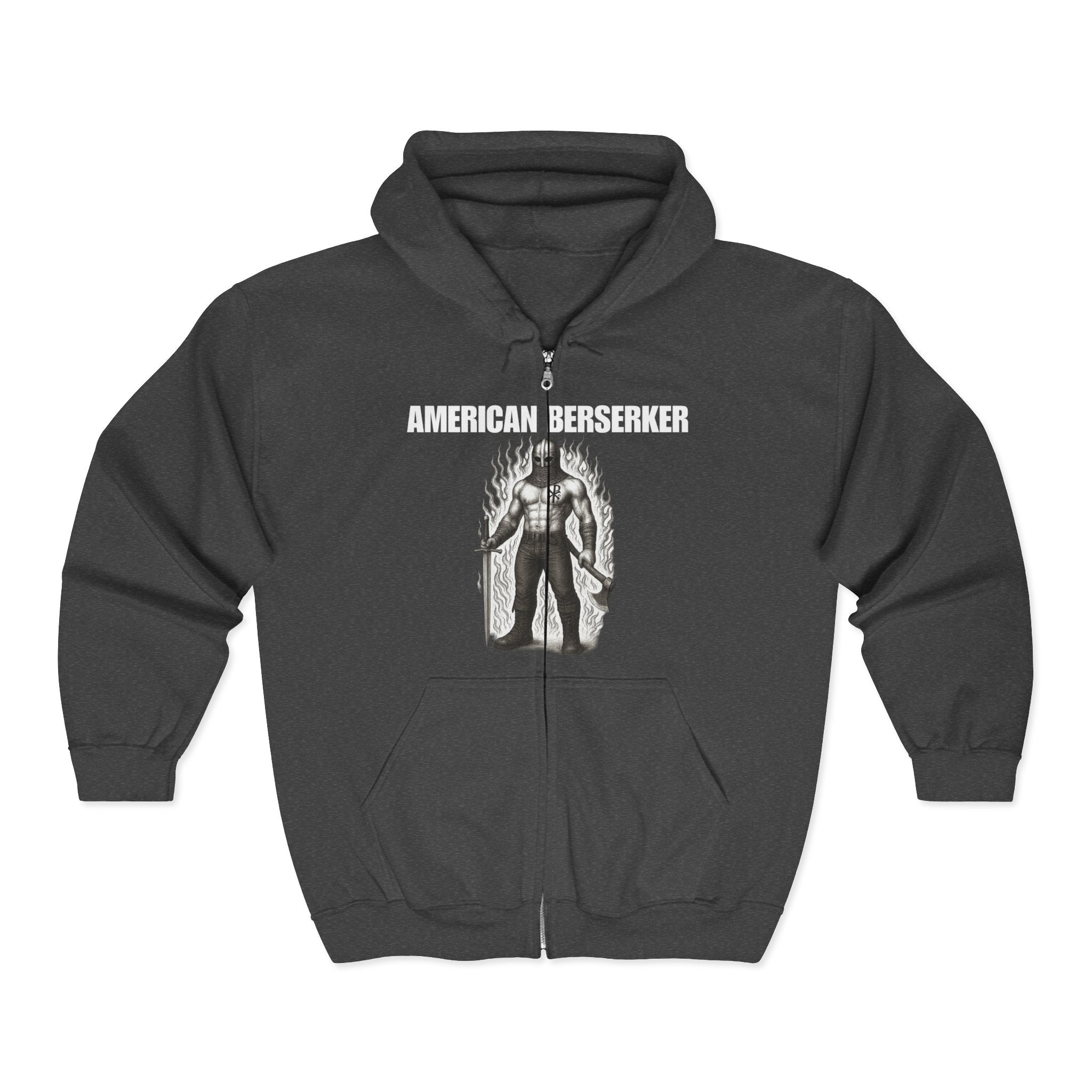 American Berserker Black and White Alt Design Graphic Zip Up Hoodie
