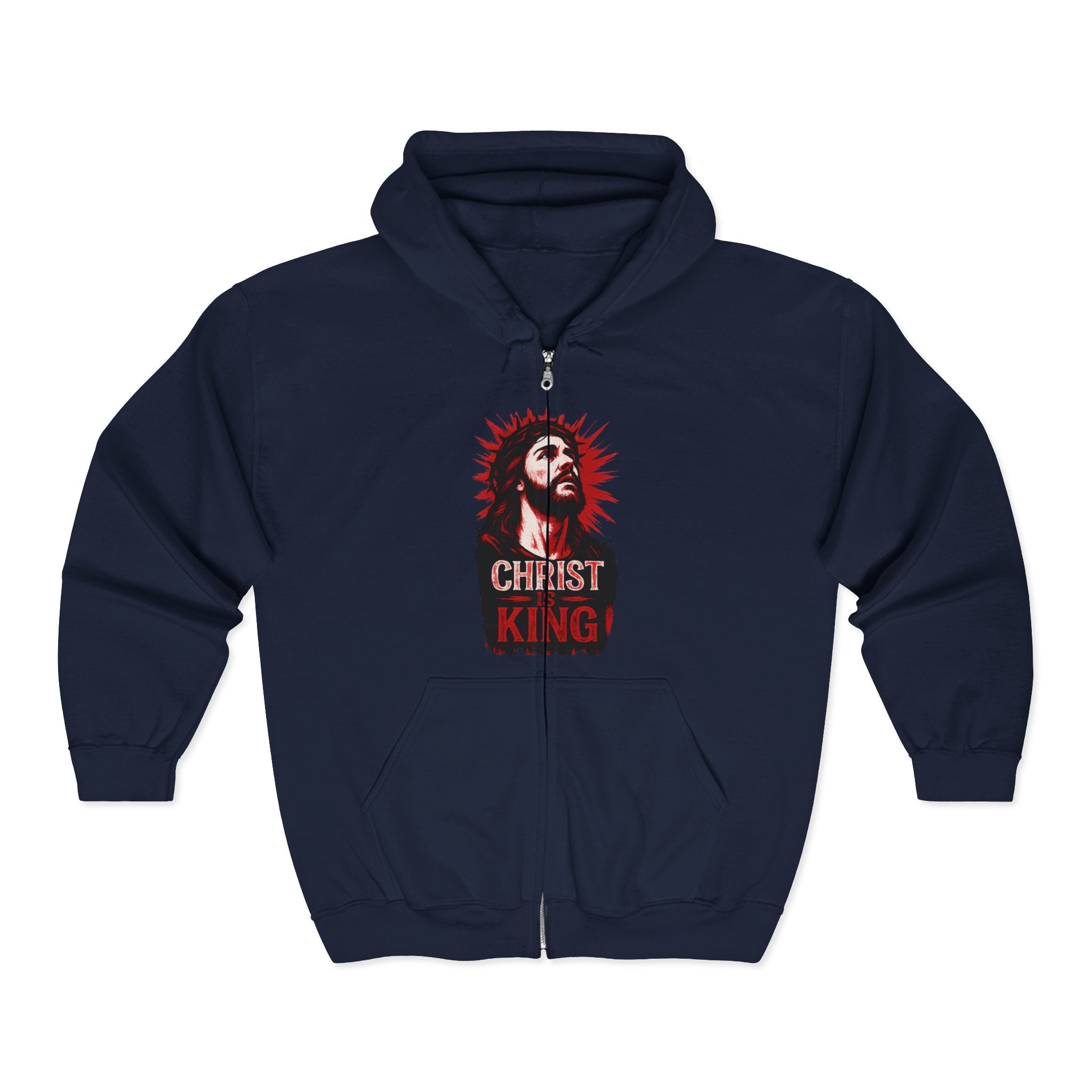 Front and Back Christ is King Zip-Up Hoodie with Cross on Back, Christ is King Design Sweatshirt