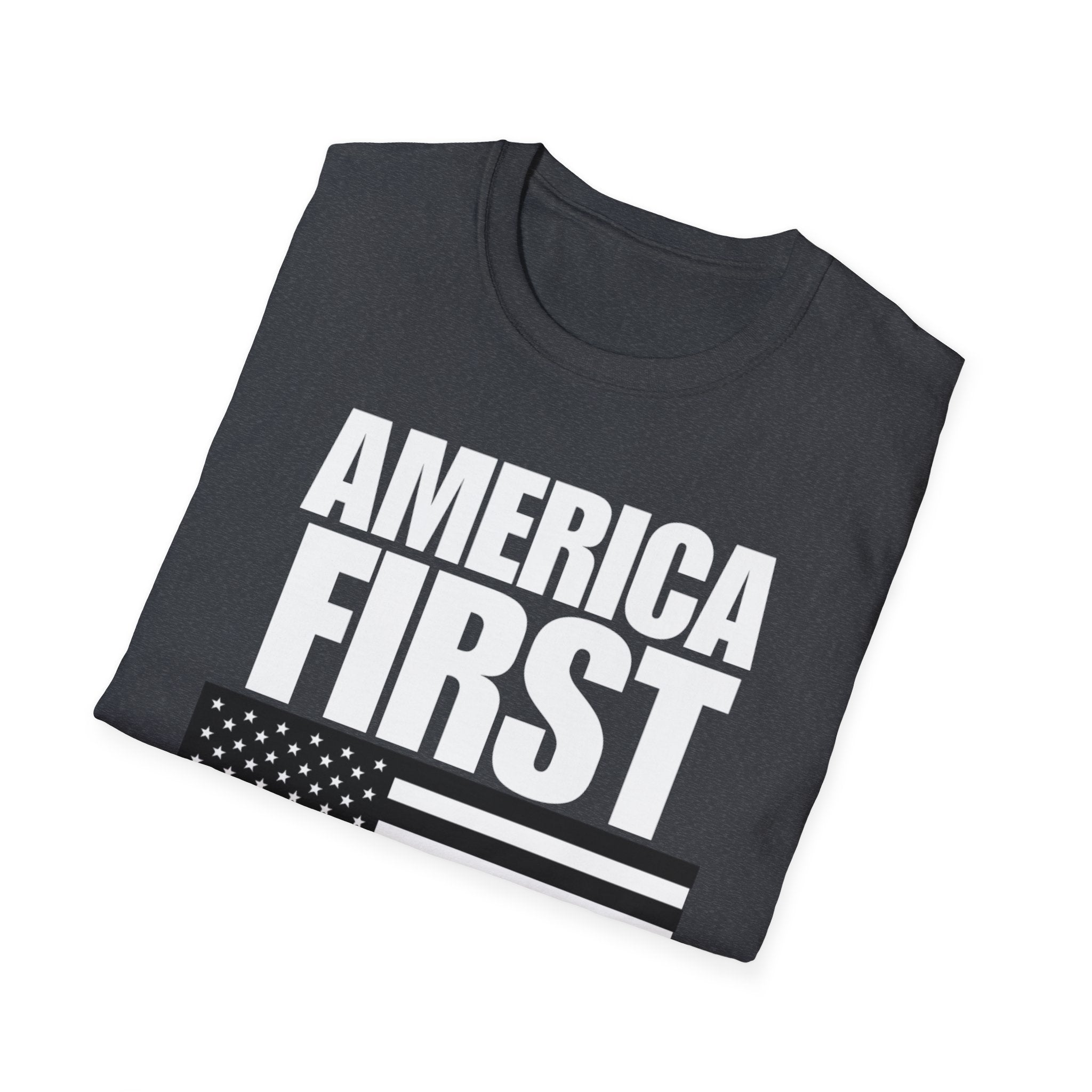 America First Black and White American Flag Softstyle Cotton Shirt T-Shirt