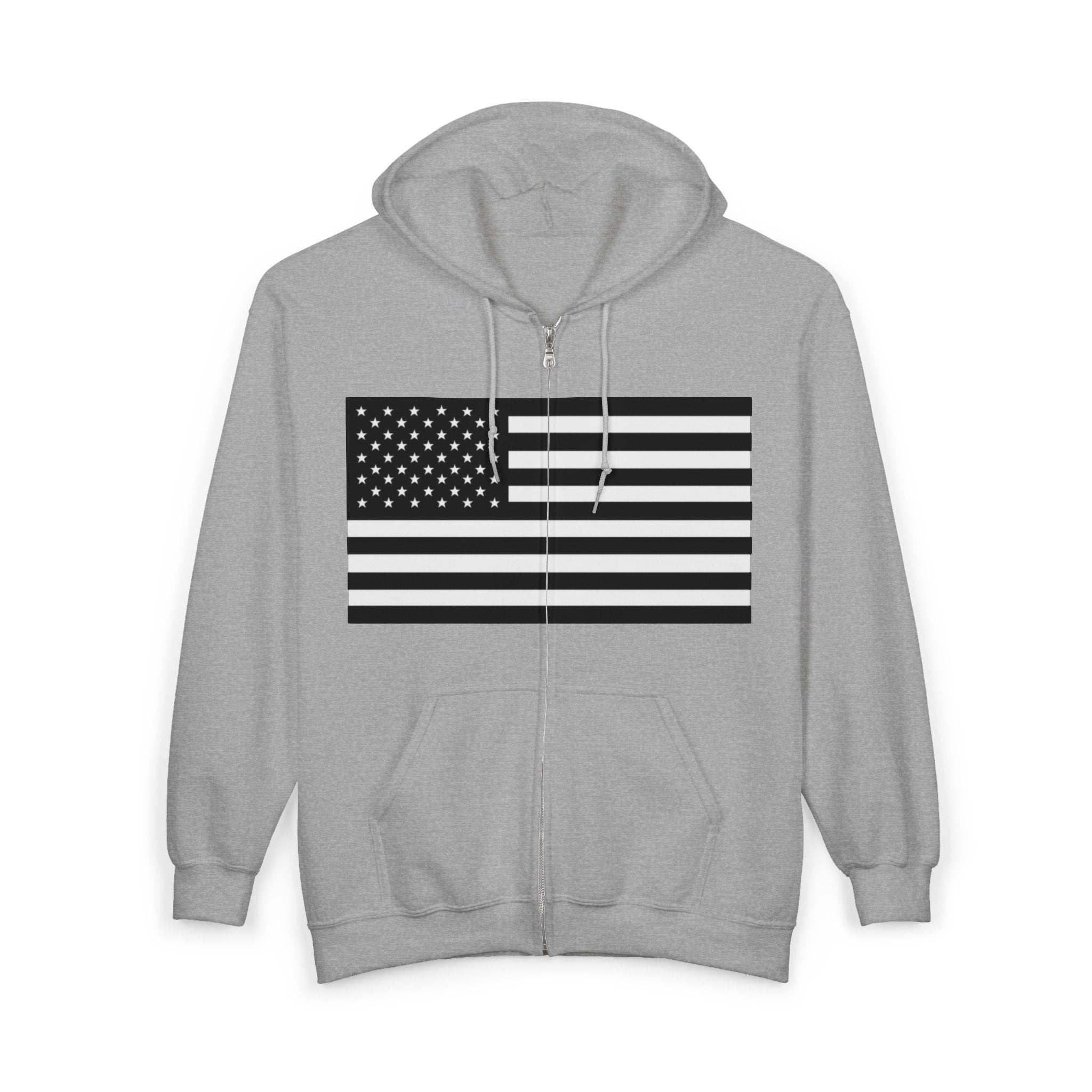American Flag Black and White Graphic Zip Up Hoodie Sweatshirt