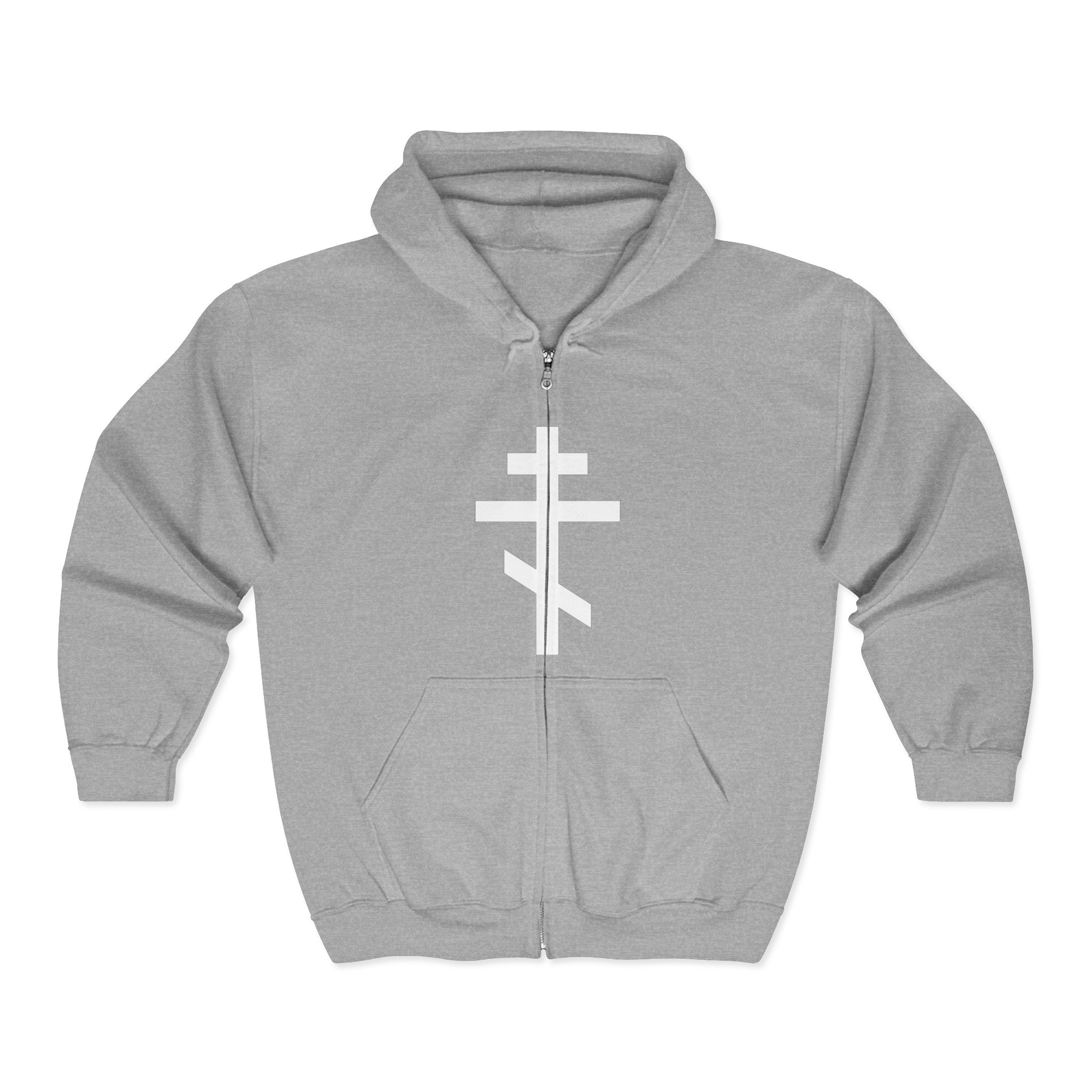 Crucifix White Design Full Zip Up Hoodie Sweatshirt