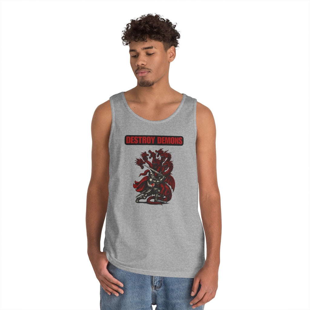 Destroy Demons Crusader Knight vs Dragon Heavy Cotton Tank Top