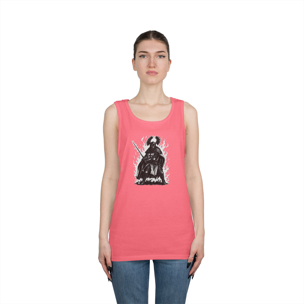 Teutonic Knight (No Text) Heavy Cotton Tank Top with Fiery Design