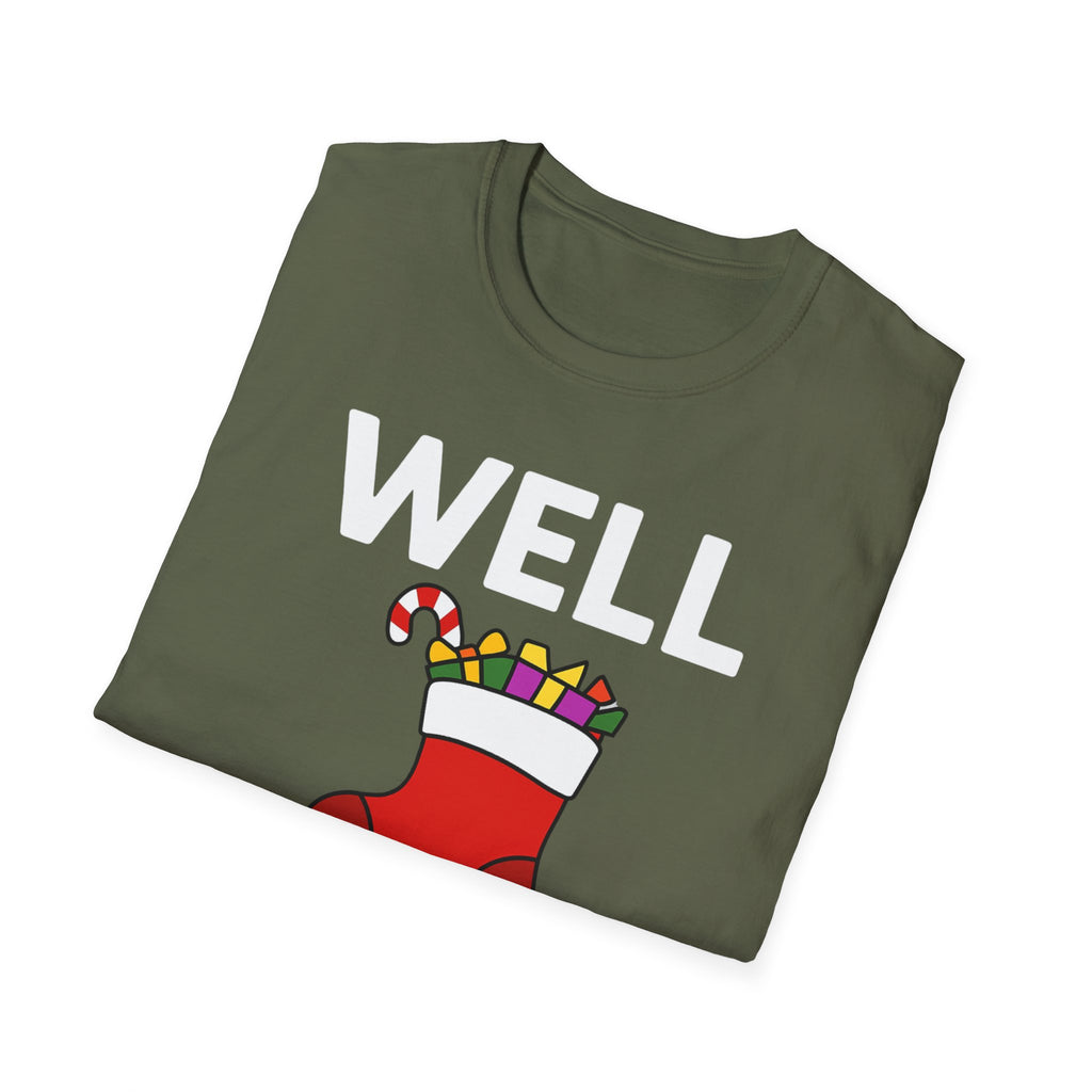 Well Hung Christmas T-Shirt | Funny Holiday Tee | Christmas Stocking Humor Shirt