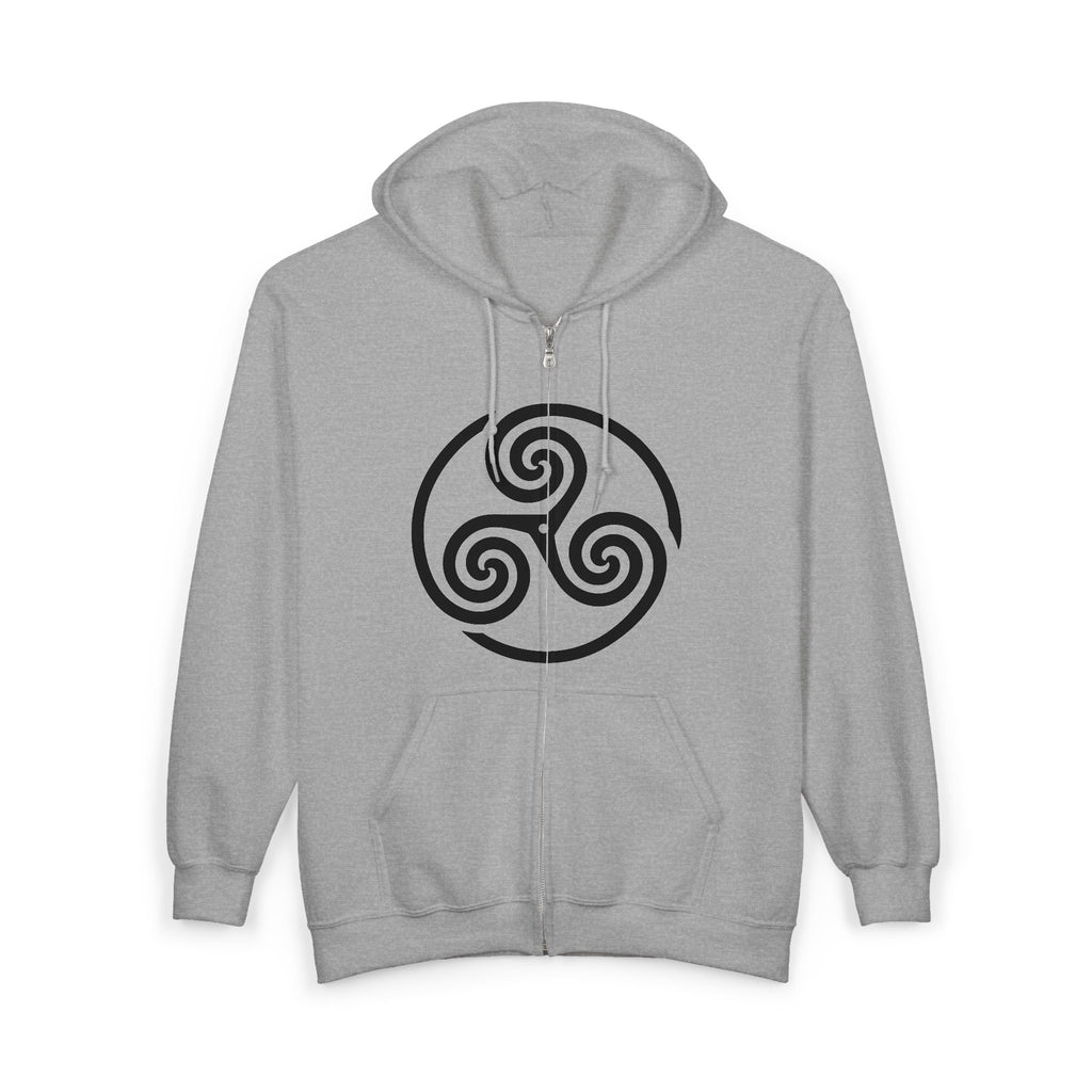Celtic Spiral Triskele Trinity Symbol Black Design Full Zip Up Hoodie Sweatshirt