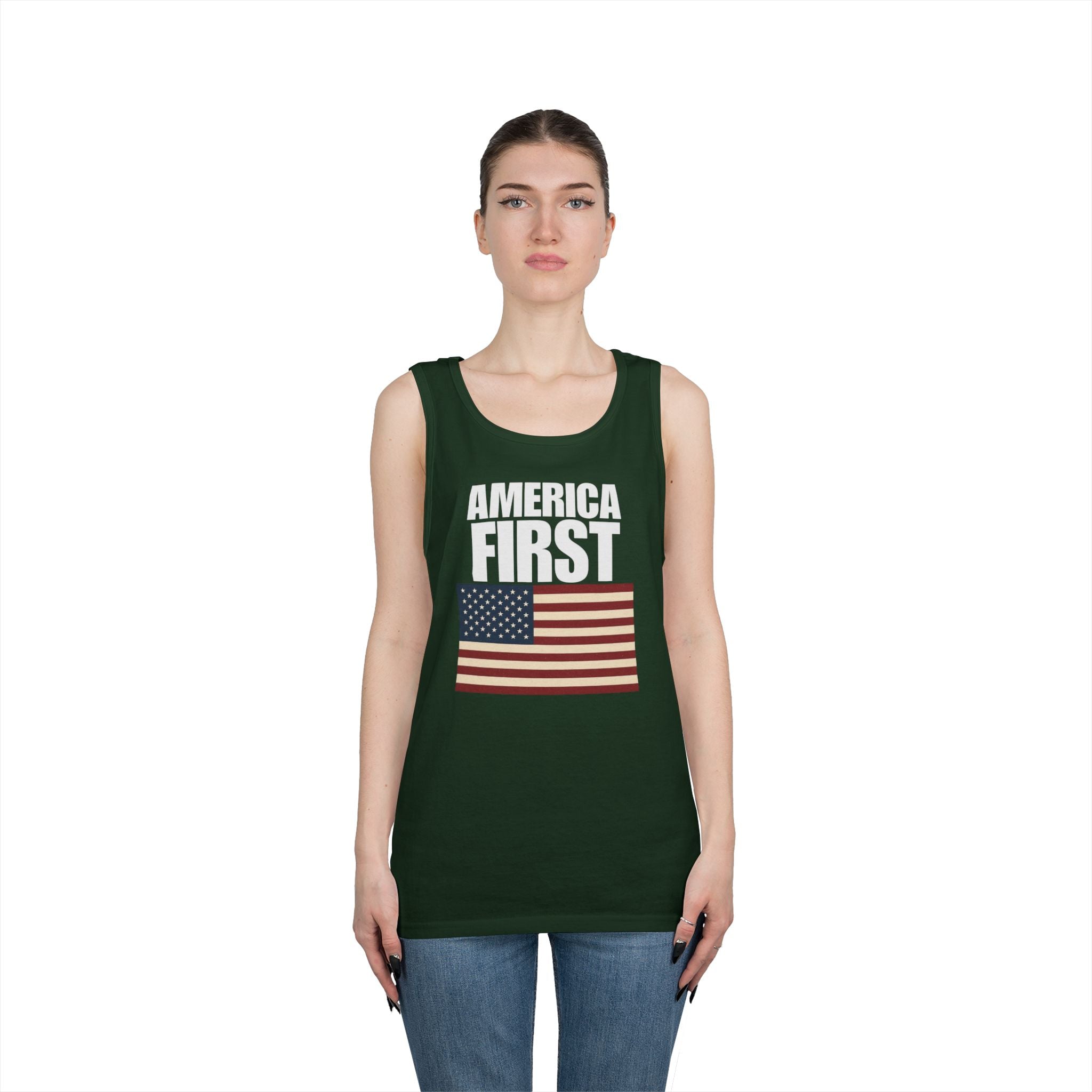 America First American Flag Heavy Cotton Tank Top
