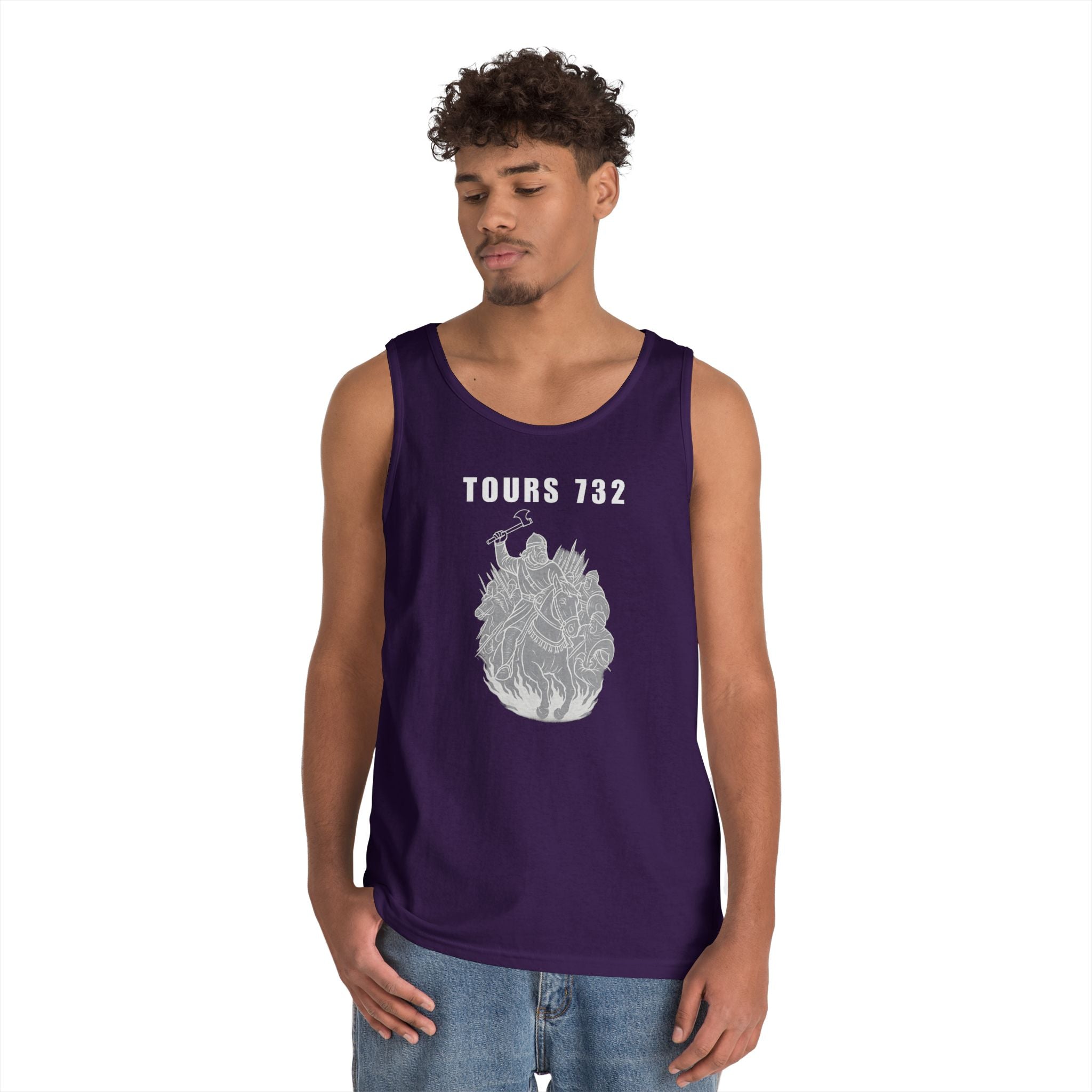 Tours 732 Charles "The Hammer" Martel "TOURS 732" Text Graphic Heavy Cotton Tank Top