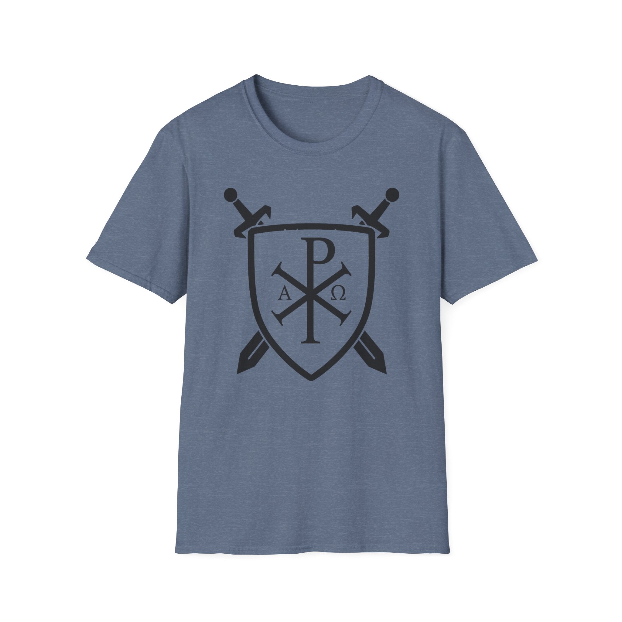 Sword and Shield Pi Chi Rho Black Graphic Softstyle Cotton Shirt T-Shirt