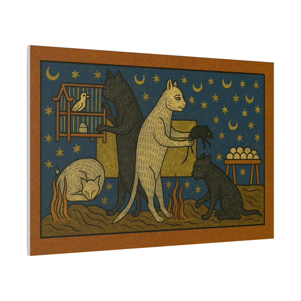 Whimsical Medieval Cats Art Print, Home Decor, Wall Art, Gift for Cat Lovers, Unique Canvas Decor