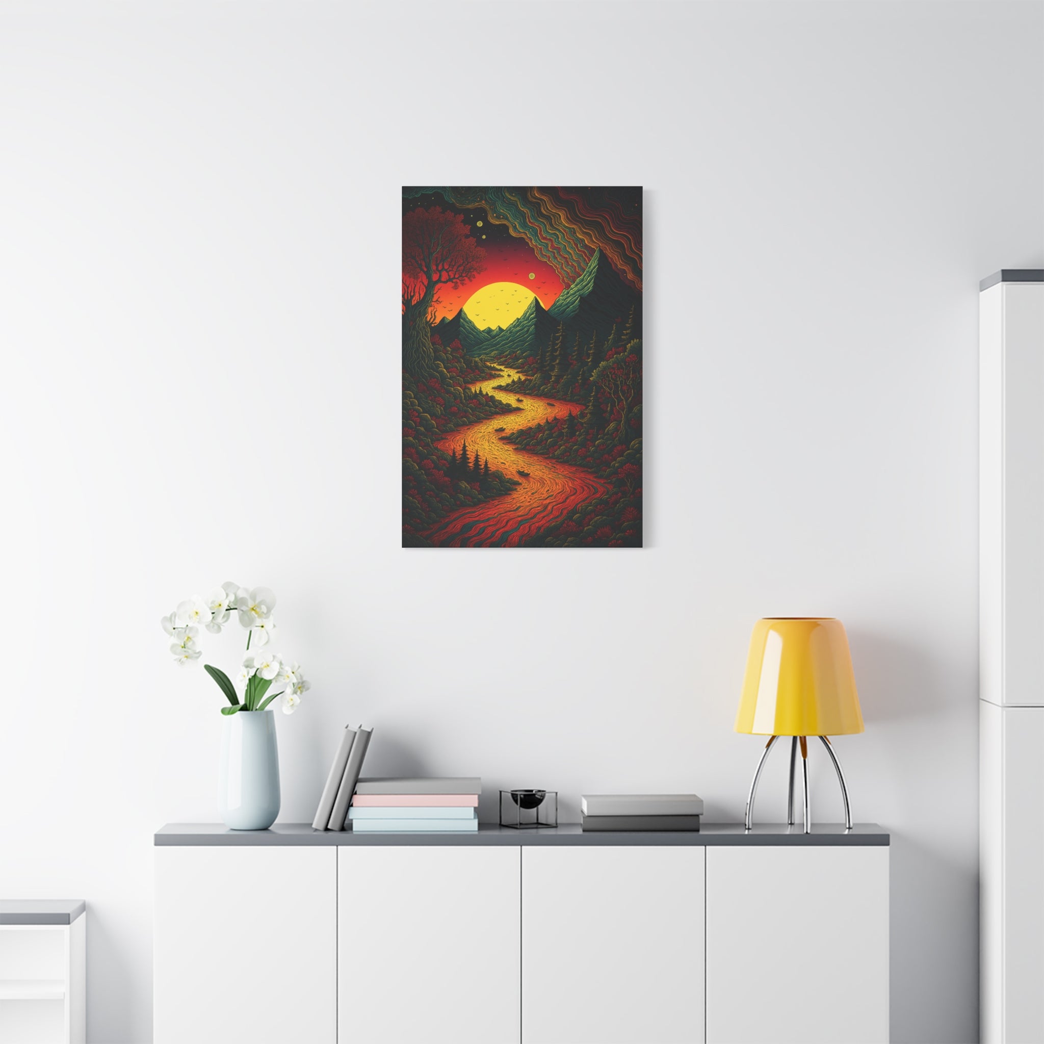 Trippy Sunset River Canvas Wall Art