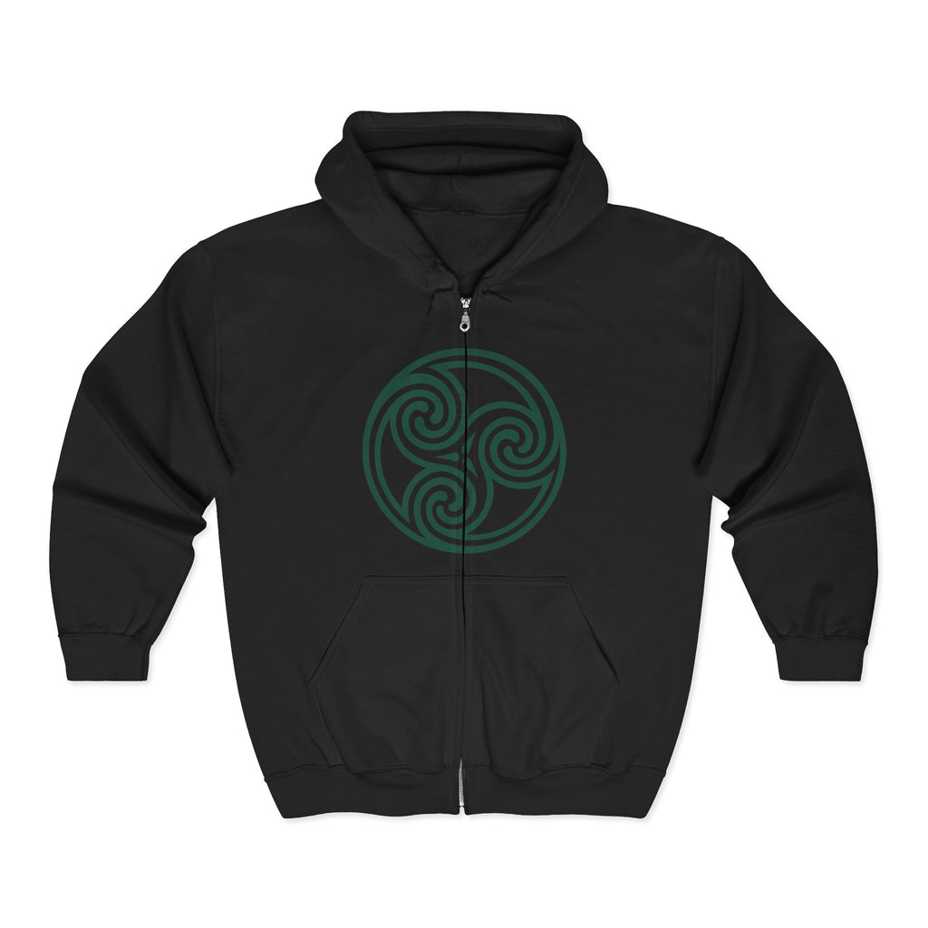 Celtic Spiral Triskele Trinity Symbol Alt Green Design Full Zip Up Hoodie Sweatshirt