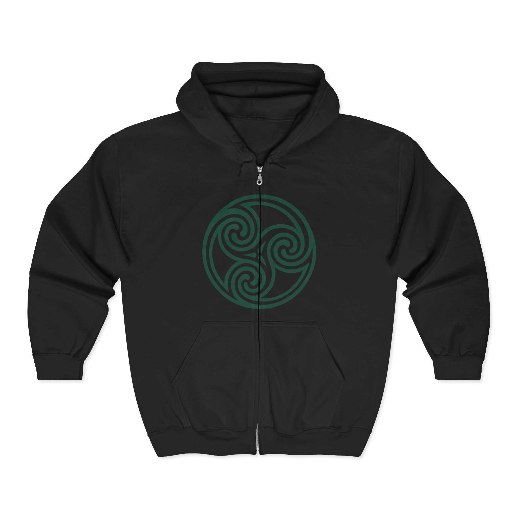 Celtic Spiral Triskele Trinity Symbol Alt Green Design Full Zip Up Hoodie Sweatshirt
