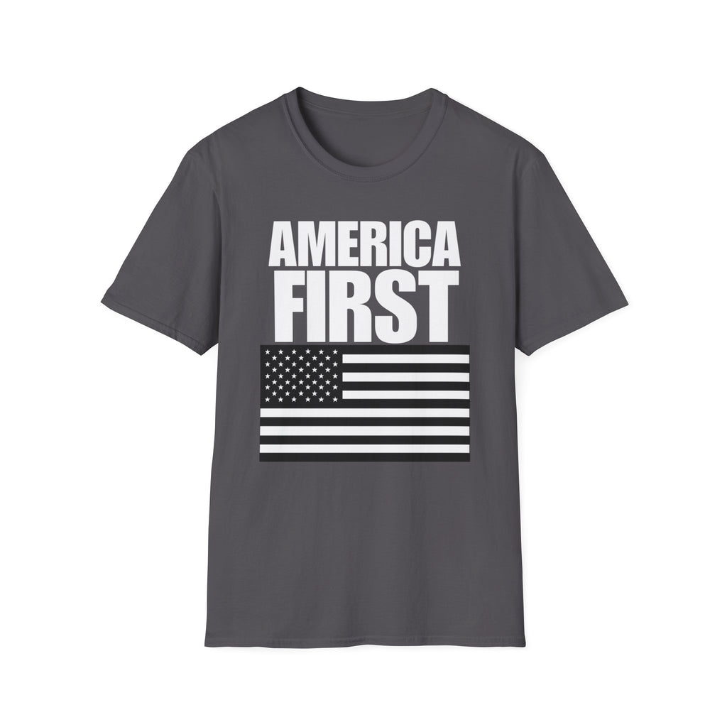 America First Black and White American Flag Softstyle Cotton Shirt T-Shirt