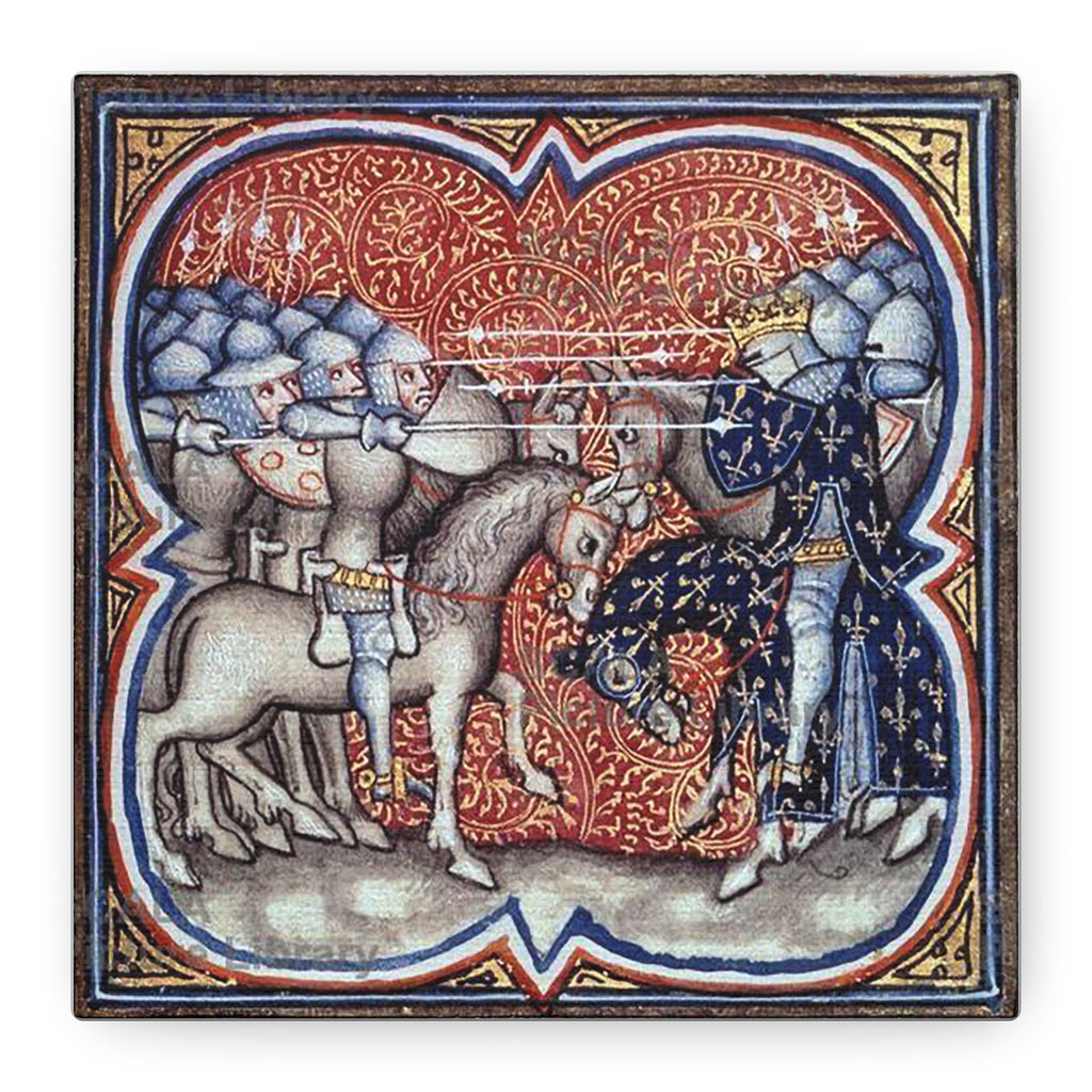 Medieval Art Stretched Canvas Print Charles Martel fighting the Saracens at Tours Poitiers in 732, Great Chronicles of France