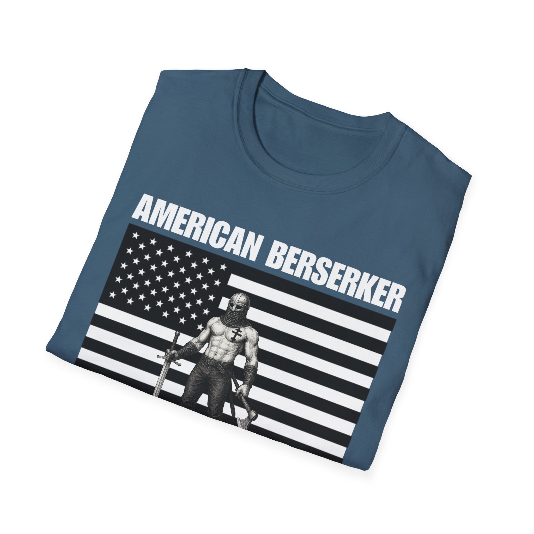 Bold American Berserker Black and White Softstyle T-Shirt