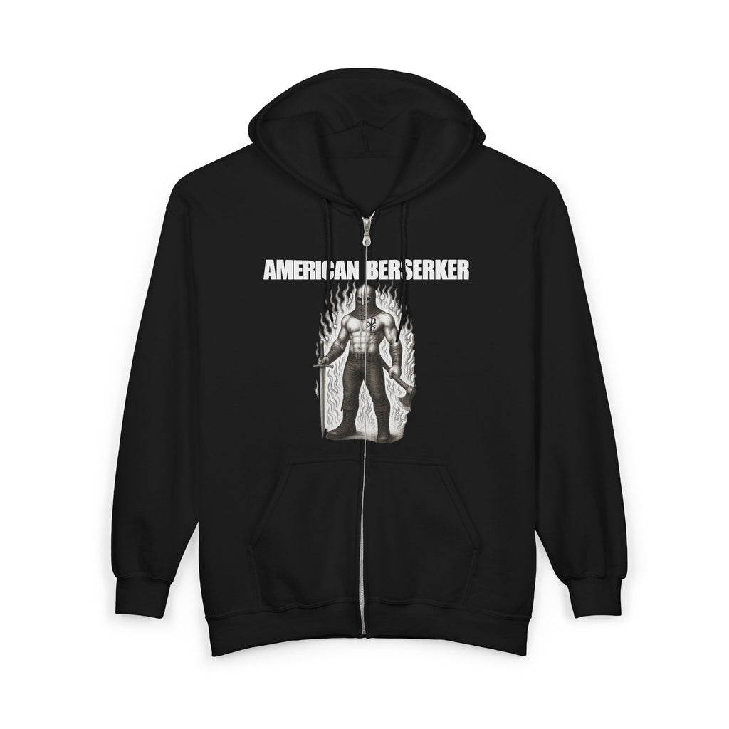 American Berserker Black and White Alt Design Graphic Zip Up Hoodie