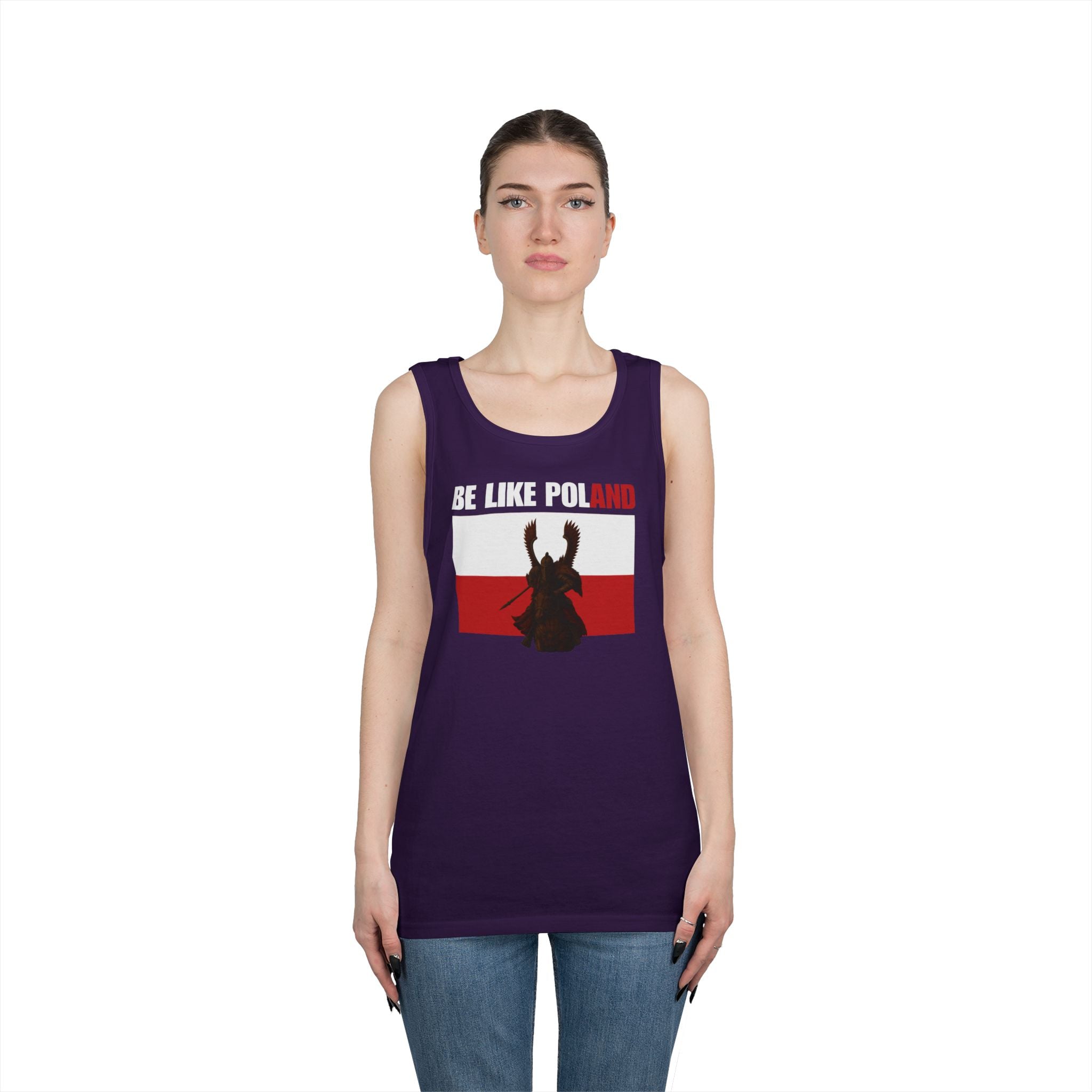 Be Like Poland Winged Hussar Front, Polis Eagle Cross Back Heavy Cotton Tank Top