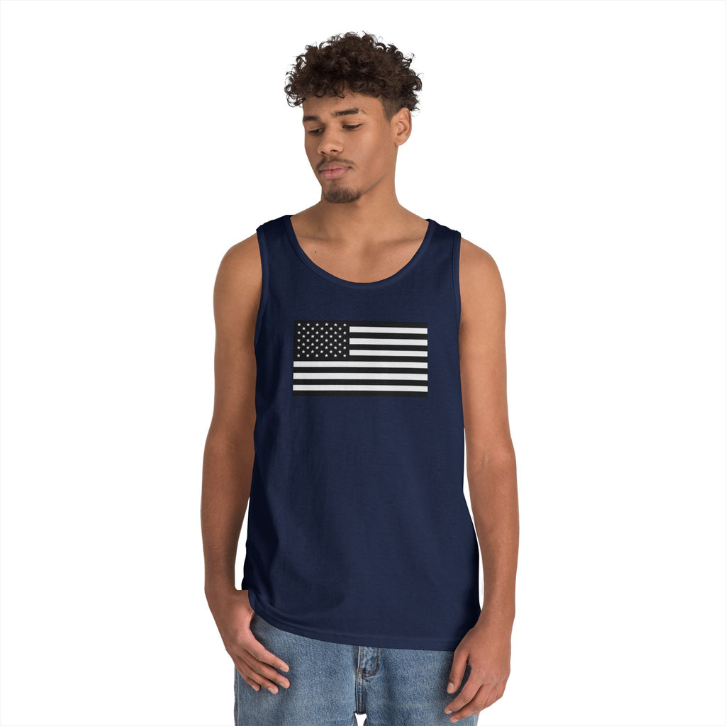 Black and White American Flag Heavy Cotton Tank Top