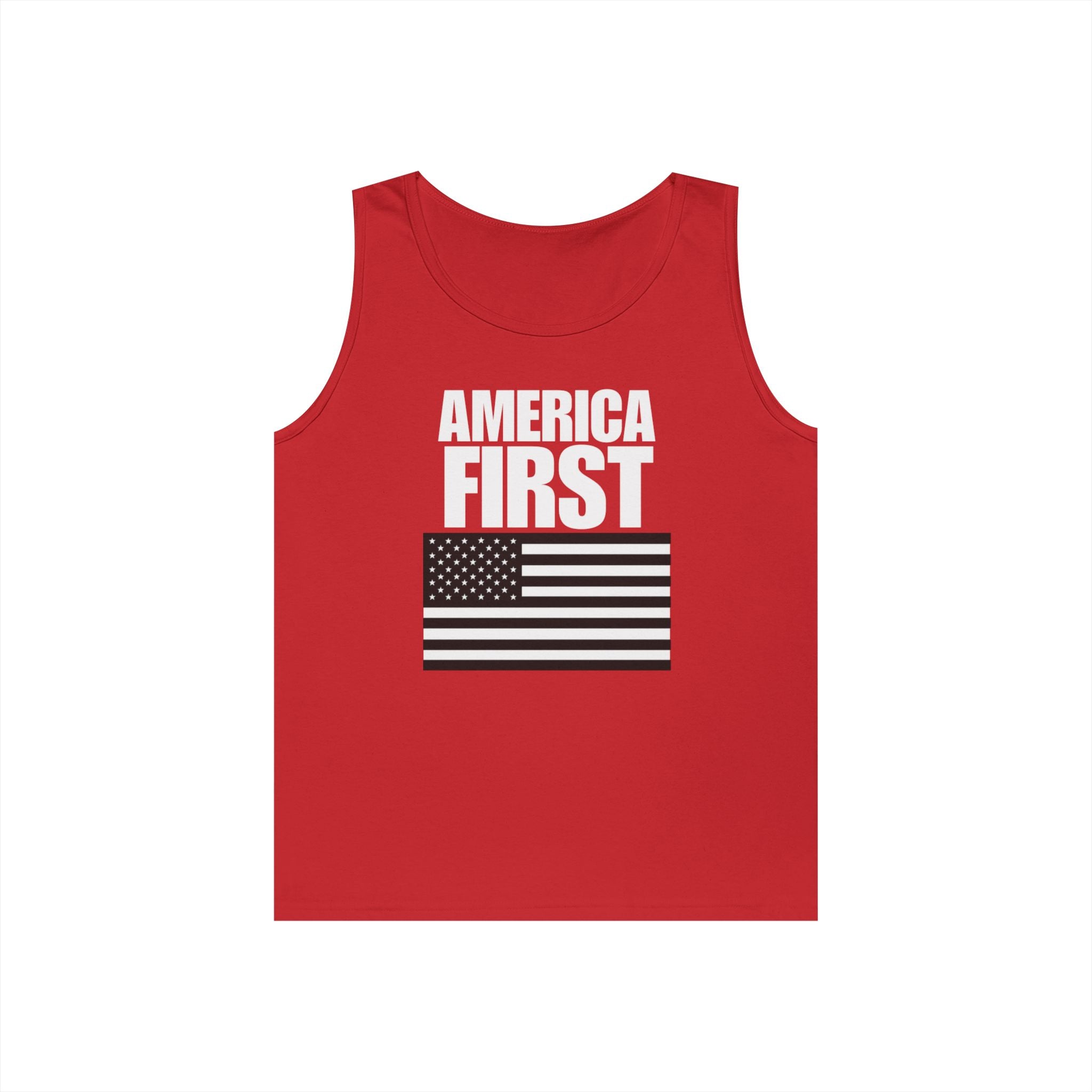 America First Black and White American Flag Heavy Cotton Tank Top